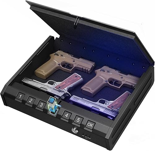 ONNAIS Caja fuerte biométrica grande para pistolas cajas fuertes para pistolas de huellas dactilares con luz interna, tres métodos de desbloqueo y
