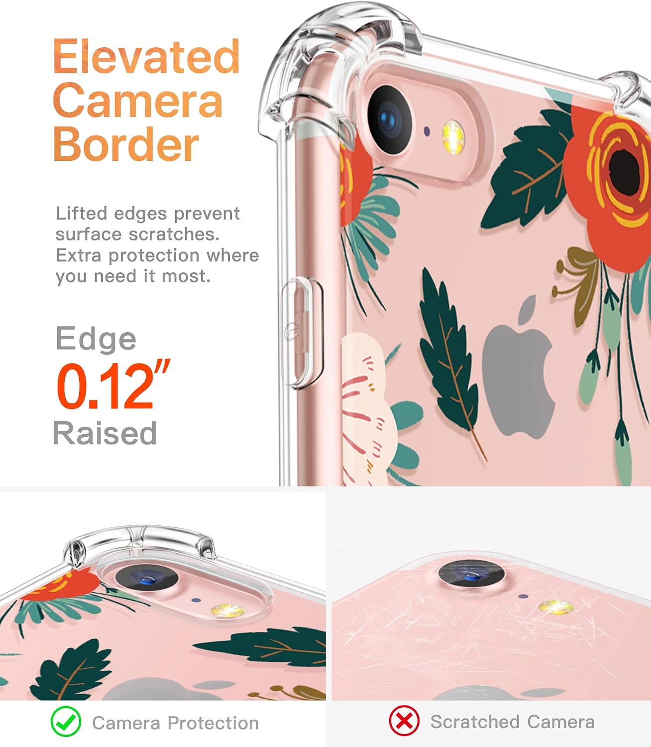GVIEWIN Clear Flower iPhone SE 2020 Case/iPhone 8 Case/iPhone 7 Case, Soft TPU Silicone Ultra-Thin Slim Fit Transparent Woman Flowers Flexible Cover for 4.7" iPhone SE2/7/8 (Flowering/Reseda Green)