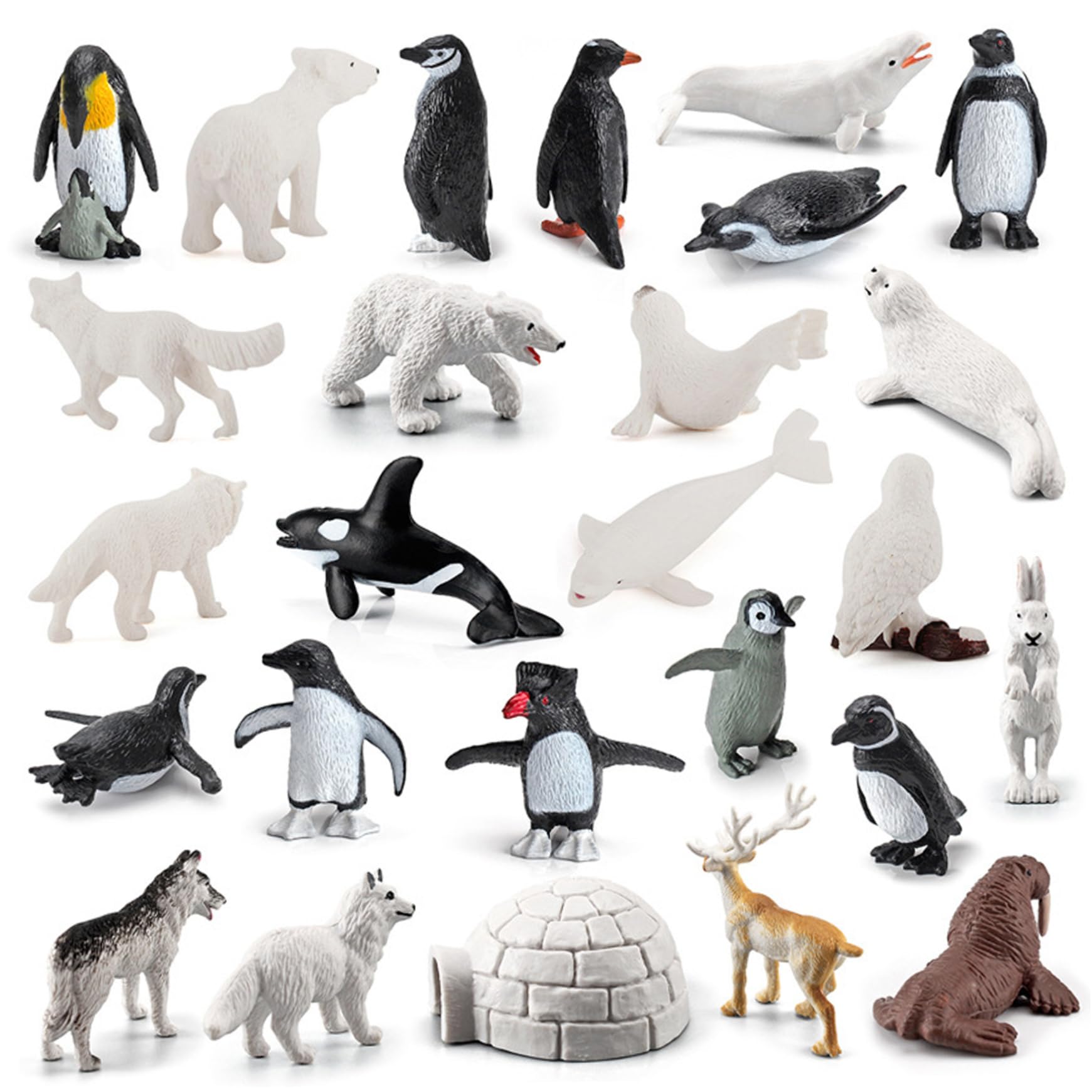26 pz/Set Figurine di Animali polari per Bambini, Figurine realistiche di Animali polari in plastica, Giocattoli di Piccoli per Bambini, educazione precoce, Figure di Topper Cupcake
