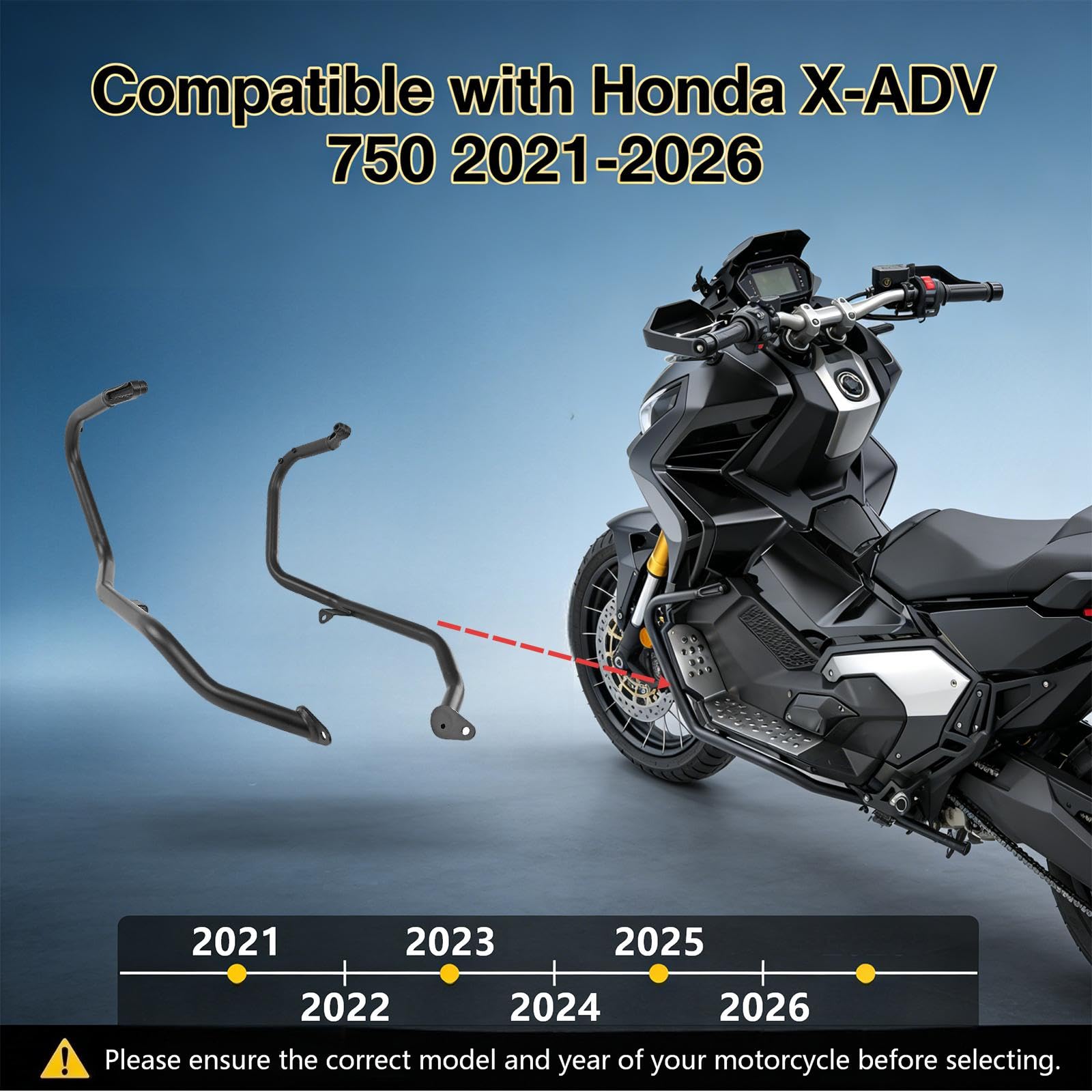 Archetto di protezione del motore per Honda X-ADV 750 2021 2022 2023 2024 2025 2026 | Highway acciaio archetto protettivo | Protezione anticaduta moto (nero opaco)