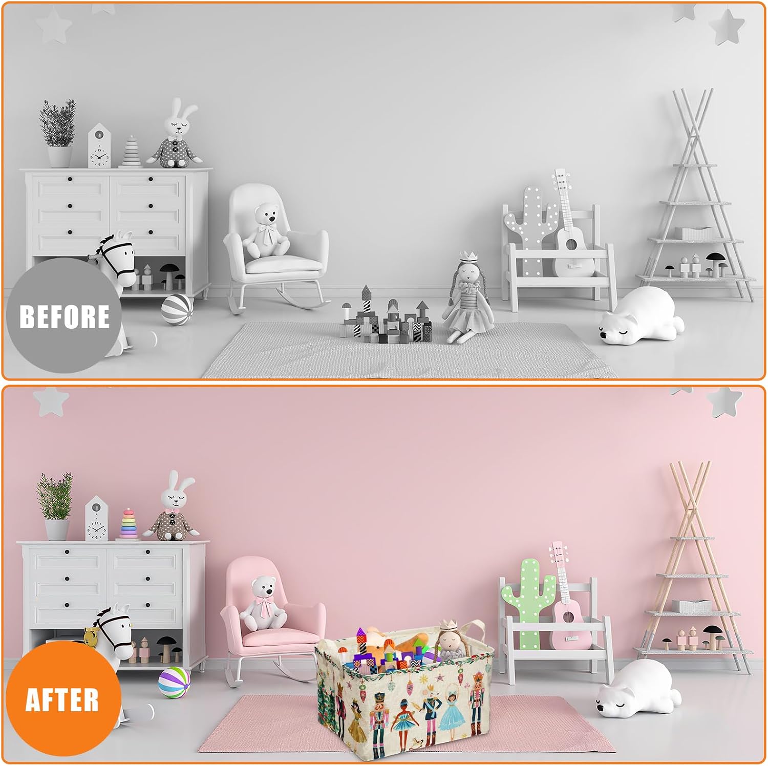 Beeveer 3 Pcs Christmas Nutcracker Baskets for Gifts Empty Christmas Tree Ballet Girl Soldier Storage Bin with Handle Fabric Storage Container Cube Box for Home Office Dorm Closet Shelf Organizer