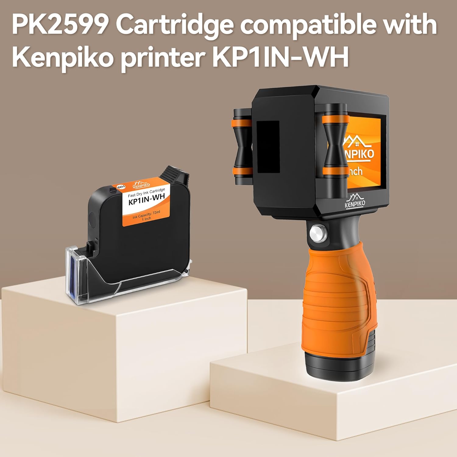 Handheld Inkjet Printer, 2025 Upgrade 1 Inch Print Height Handheld Printer Gun with 72ML Quick-Drying Ink Cartridge Black and White