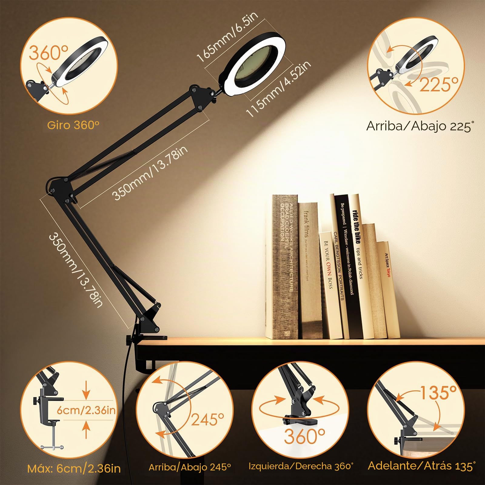 Neoglint Lámpara de Escritorio con Lupa de, 5 temperaturas de color,Regulable, Control Táctil, Lente de Vidrio Verde, lupas de gran aumento con luz 10X,Adecuada para Lectura y Fabricación de Bricolaje
