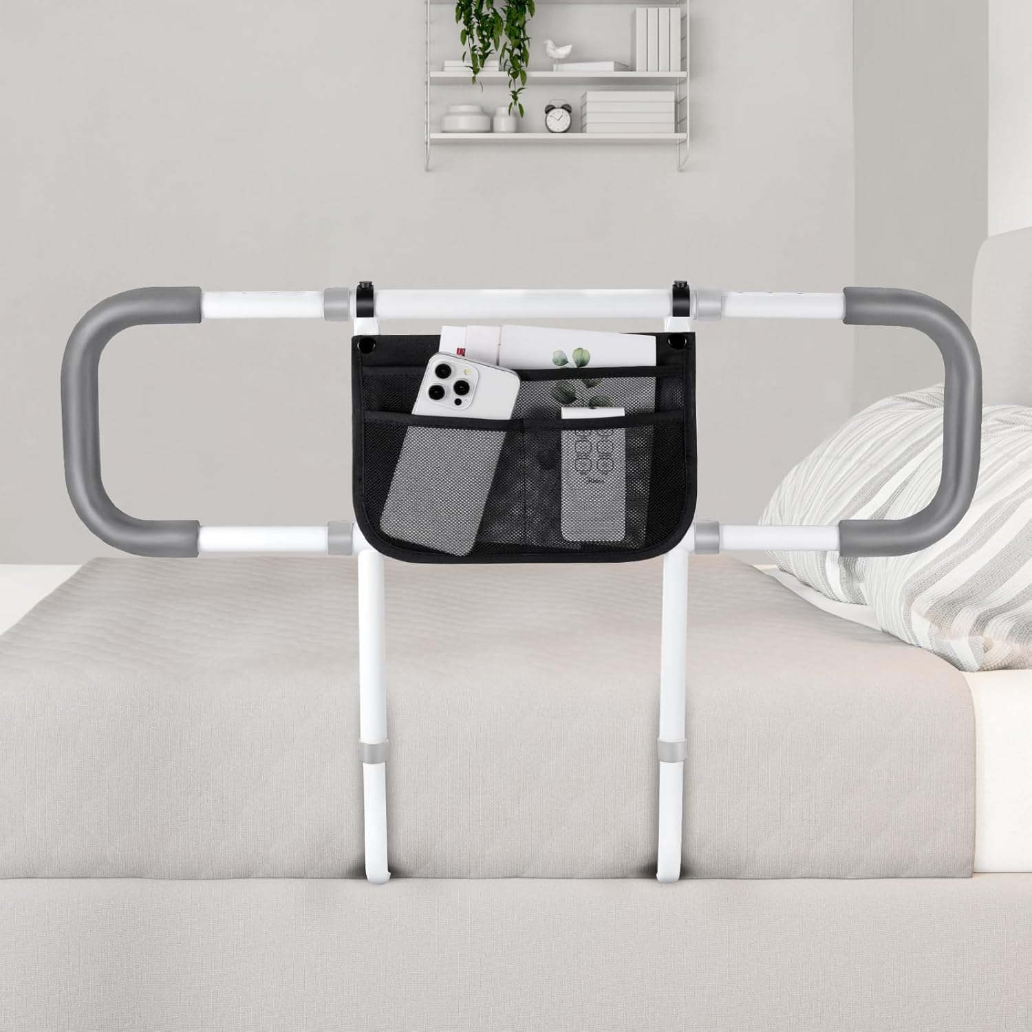 Bed Rails for Elderly Adults Safety - Extended Bed Assist Rail for Seniors - Adjustable Bed Side Rails Handle Support Bar Bed Guard Rail with Storage Bag & Fixing Strap, Fit King Queen Full Twin Bed