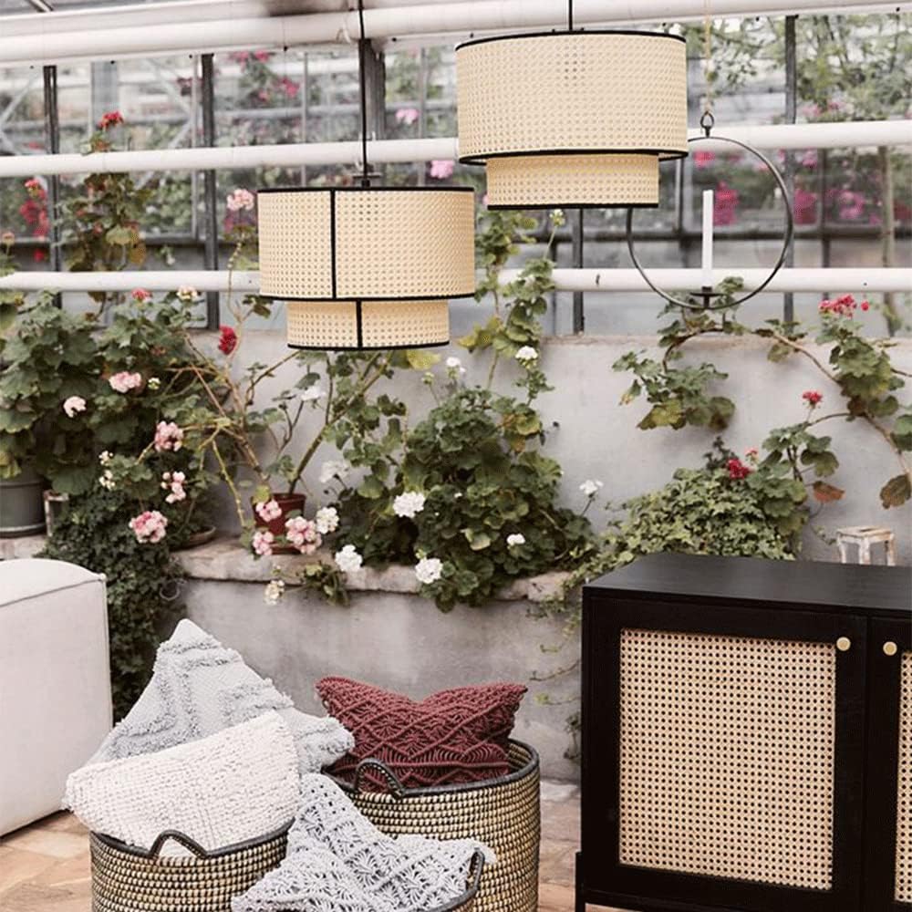 Rustic Boho Rattan Woven Home Chaner Bamboo Rattan Cage Basket Hanging Light Over Dining Table Hallway Farmhouse Retro Wicker Woven Light Fixtures for Dining Room Kitchen Island Cafe