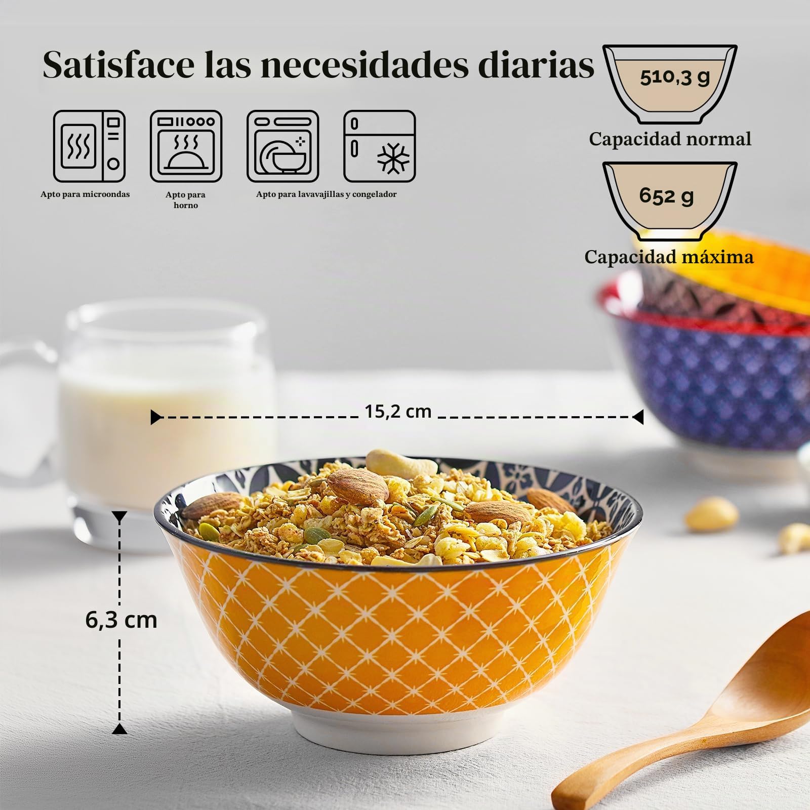 DOWAN Cuencos de Porcelana para Cereales 680ml, Cuencos de Sopa de Colores Vibrantes 15,2 cm, Cuencos de Avena para Pasta, Ensalada Pequeña, Guisos, Arroz, Microondas y Lavavajillas, Juego de 6