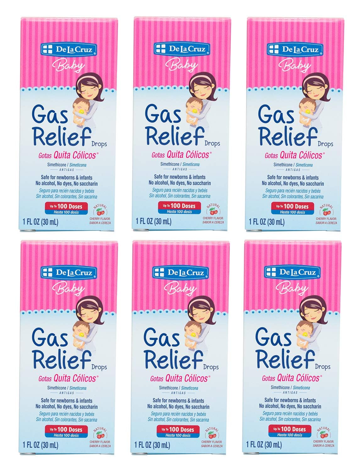 Gas Relief Drops for Infants (Quita Colicos), Natural Cherry Flavor, No Dyes, Alcohol, Saccharin or Artificial Colors, Made in USA 1 FL. OZ. (6 Bottles)