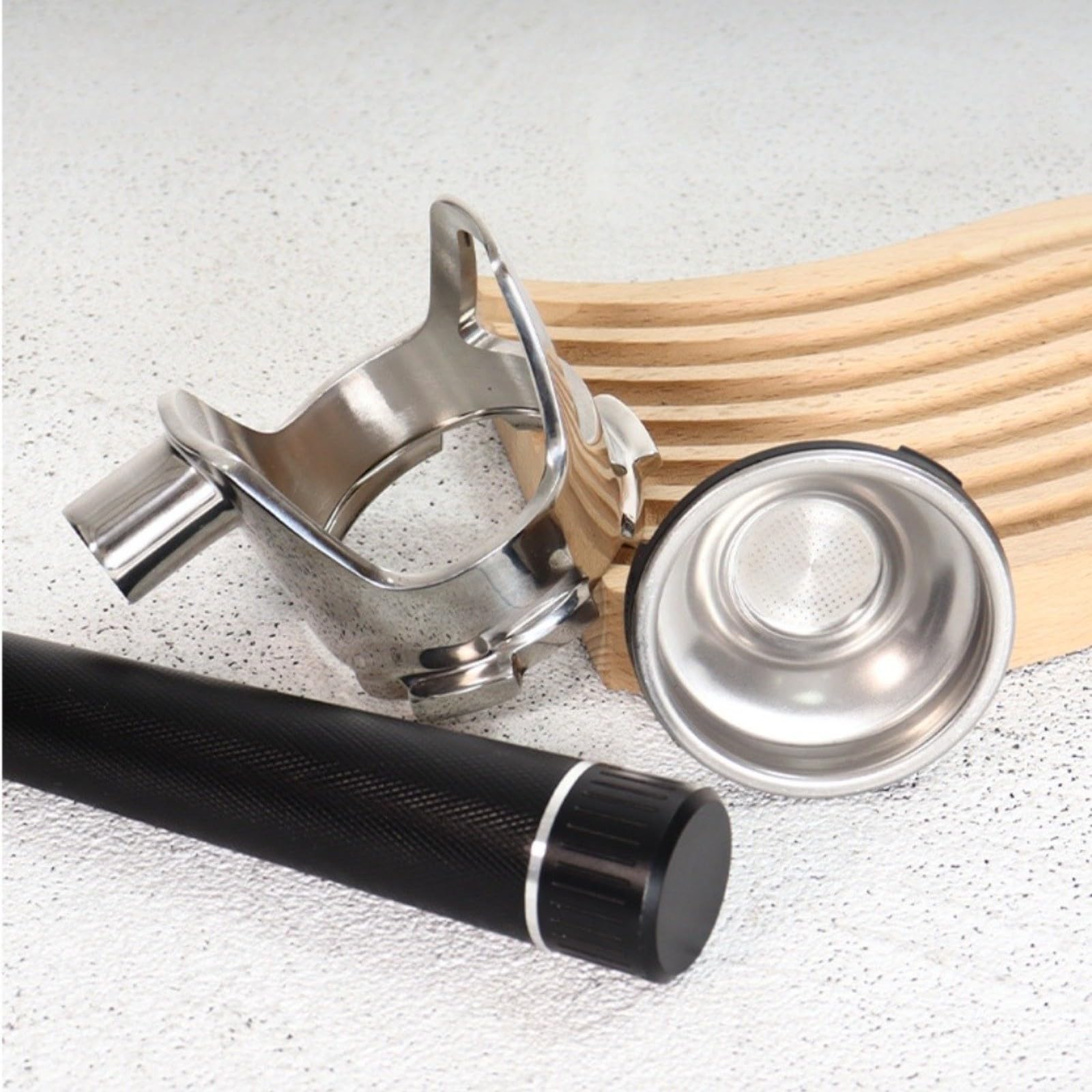 Portafiltro de cesta sin filtro de 54 mm para la serie NJ ES501 ES601, mango ergonómico de aluminio y construcción de acero, para accesorio de café barista (negro)