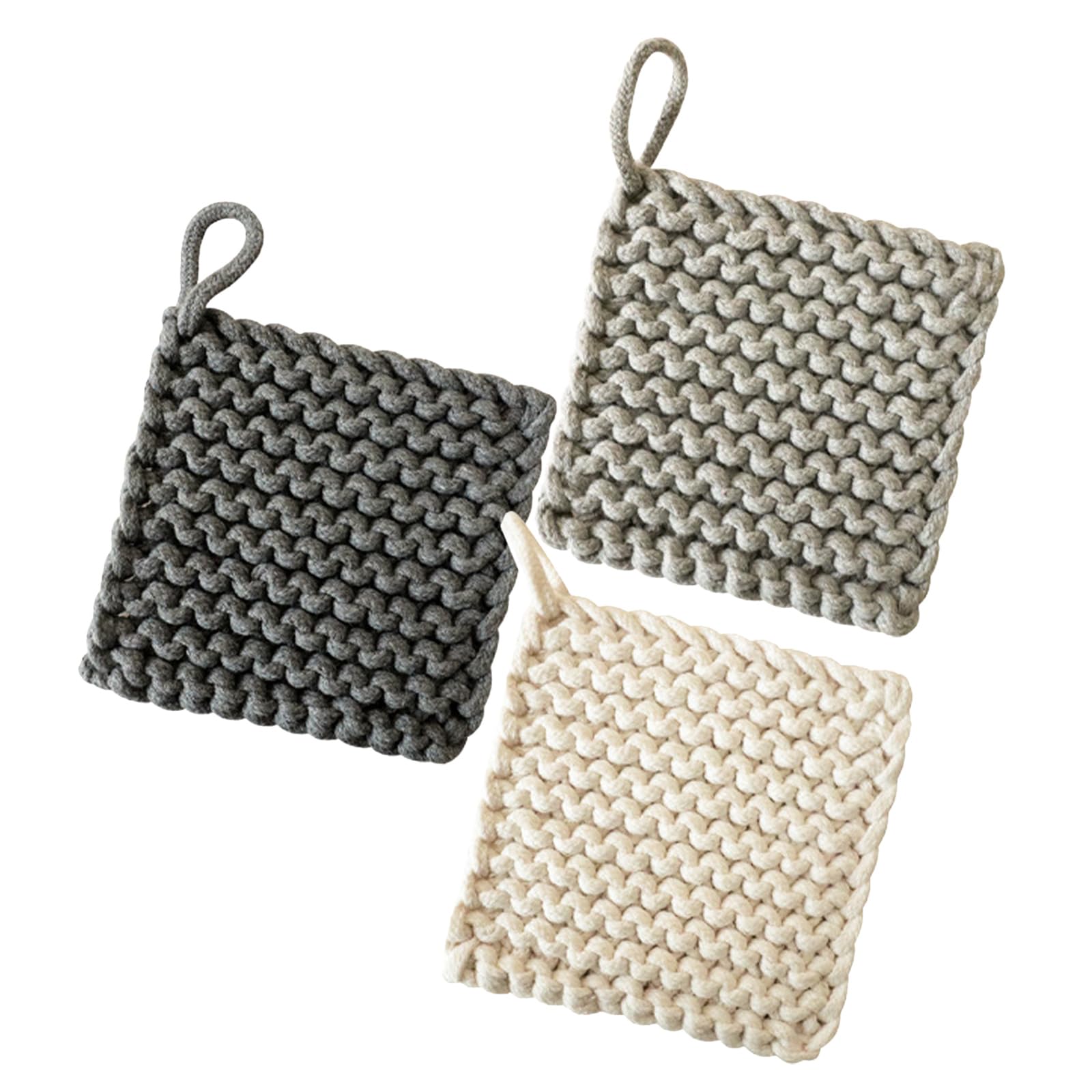 iplusmile Presine Quadrate Intrecciate in Cotone 3 Pezzi, Resistenti al Calore e Multifunzionali, Sottopentola Artigianali per Cucina e Festività