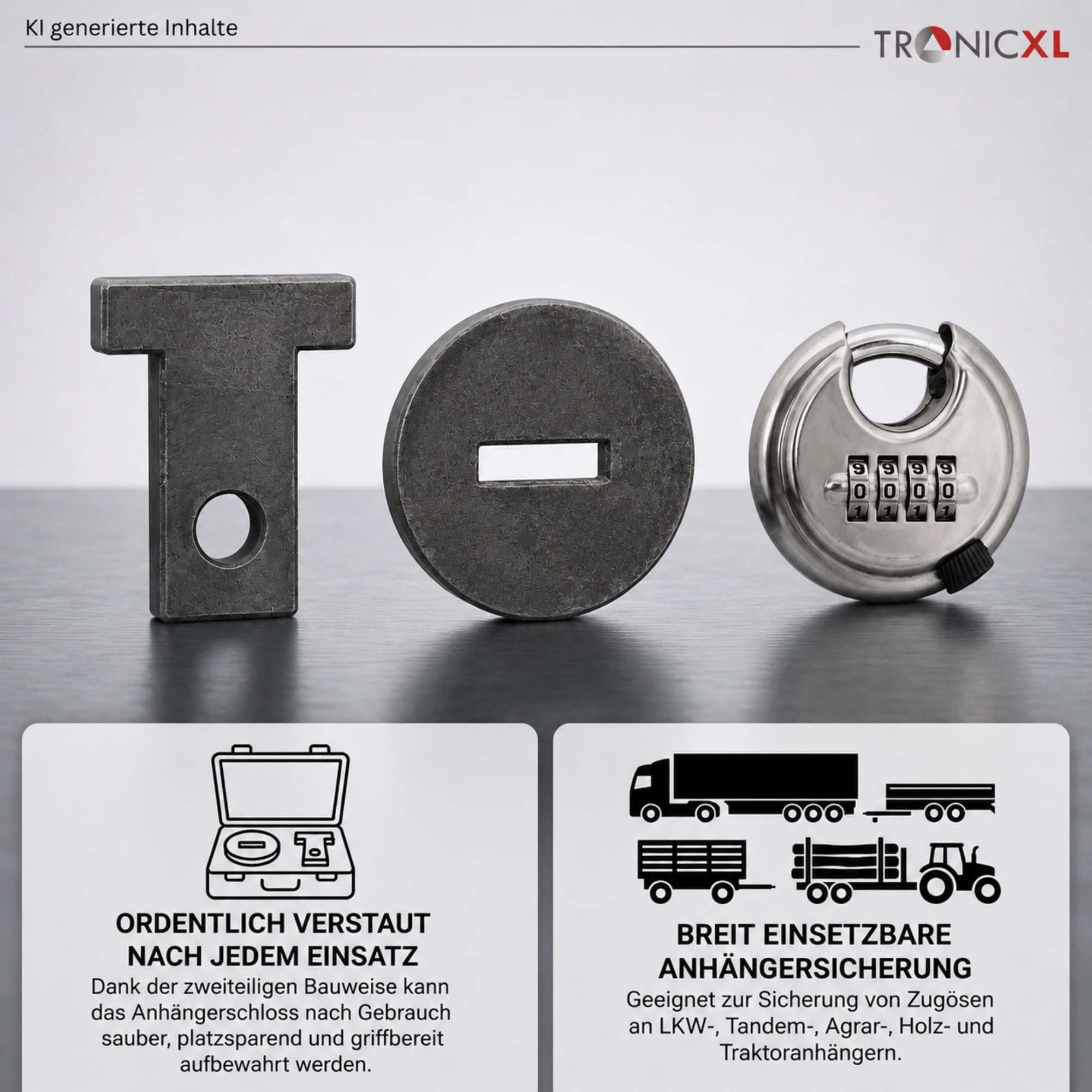 TronicXL Blokada dyszla do traktora ciężarowego + zamek szyfrowy, blokada widelca pociągowego, zabezpieczenie przed kradzieżą, przyczepa pasuje do oczek dyszowych DIN 40 mm
