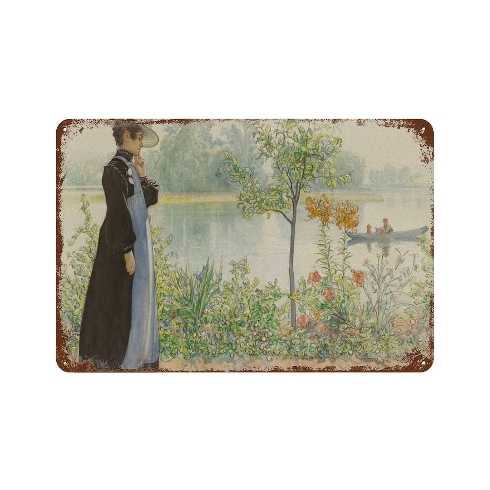 xiaoxiaoshen Vintage Woman Portrait_ Country Garden Lake Scene Wall Decor Art Metal Tin Poster Modern Home Decor Art Home Bar Shop Decorations Vintage Sign 20x30cm