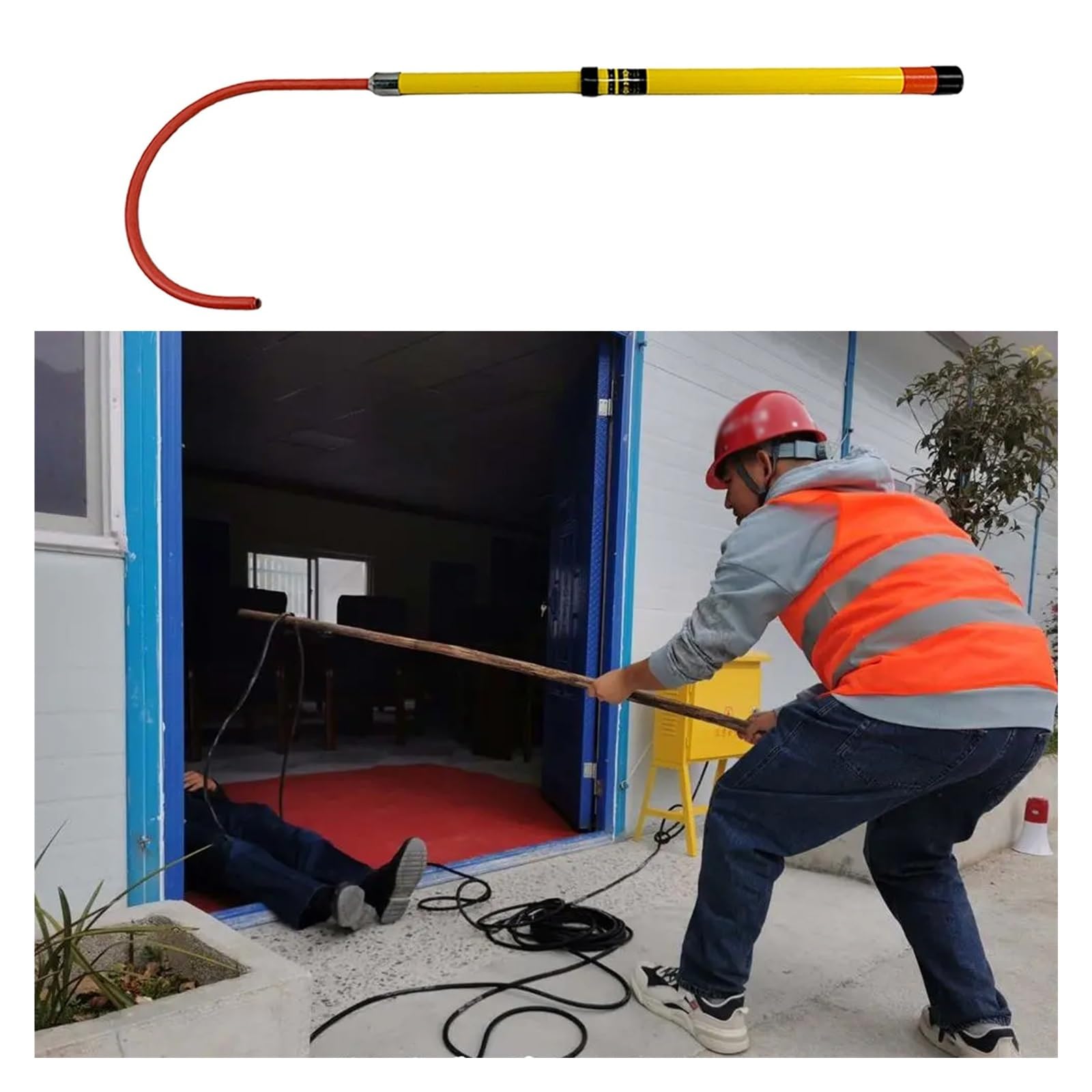 MZZKFC Fibreglass Electrocution Rescue Hook, 1 2 3 4 6 M Insulated Rescue Hook with Non-Slip Handle, Live Line Working Insulated Life-Saving Tools Opening 17.7 in(39.4