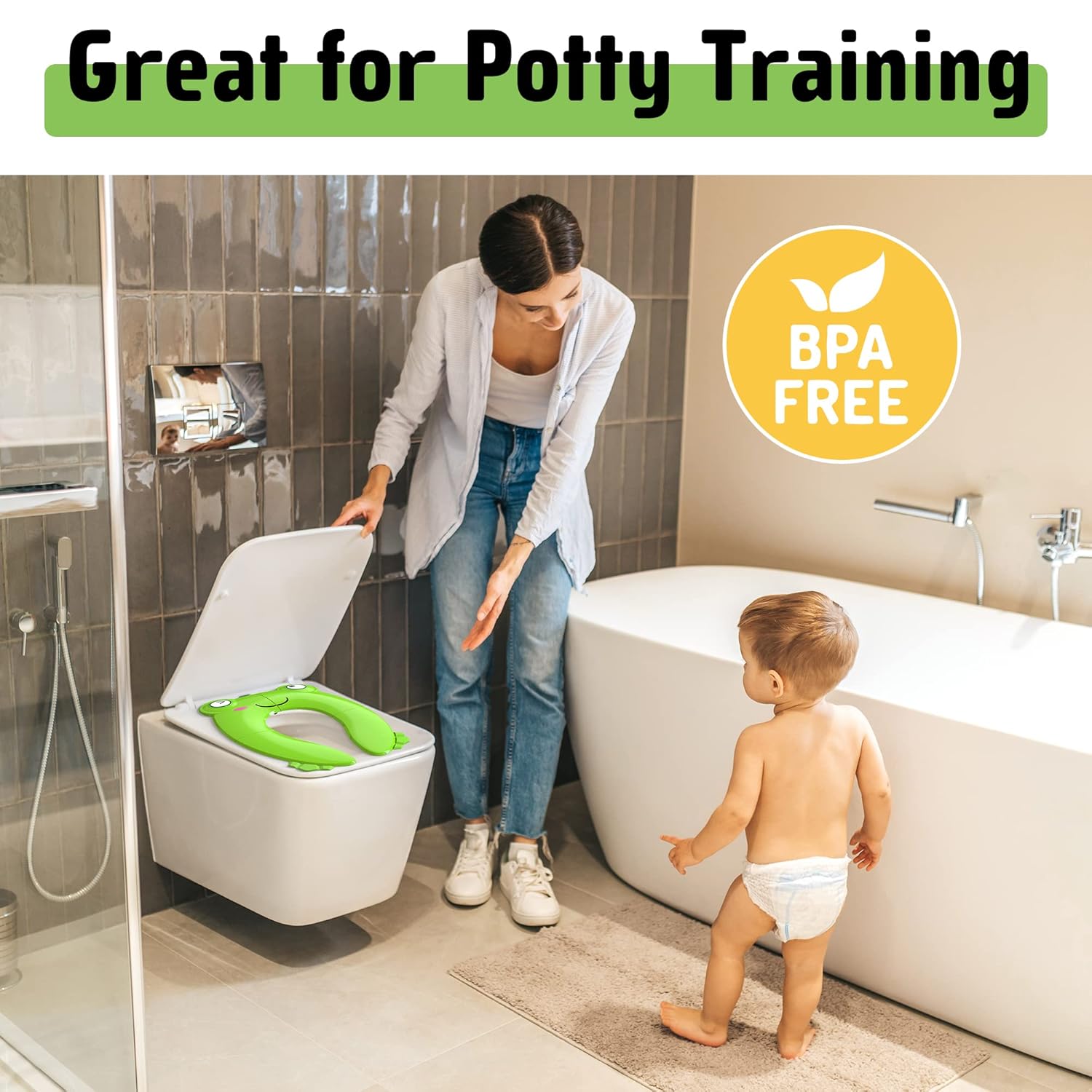Portable Potty Seat for Toddler Travel - Foldable Non-Slip Potty Training Toilet Seat Cover for Boys Girls, Baby Kids with Drawstring Bag (Green Frog) : Baby