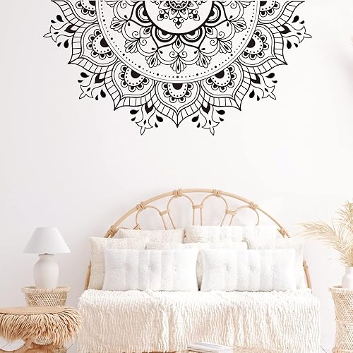 Miniatura 10 de SUPERDANT Calcomanías de pared con diseño de mandala y flores, decoración de línea de borde, arte de PVC, calcomanías de pared extraíbles y murales,
