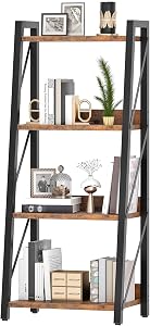 HOOBRO Ladder Shelf, 4-Tier Bookshelf, Corner Bookcase, Freestanding Storage Shelf Display Organizer, for Living Room, Bedroom, Home Office, Kitchen, Rustic Brown and Black BF304CJ01