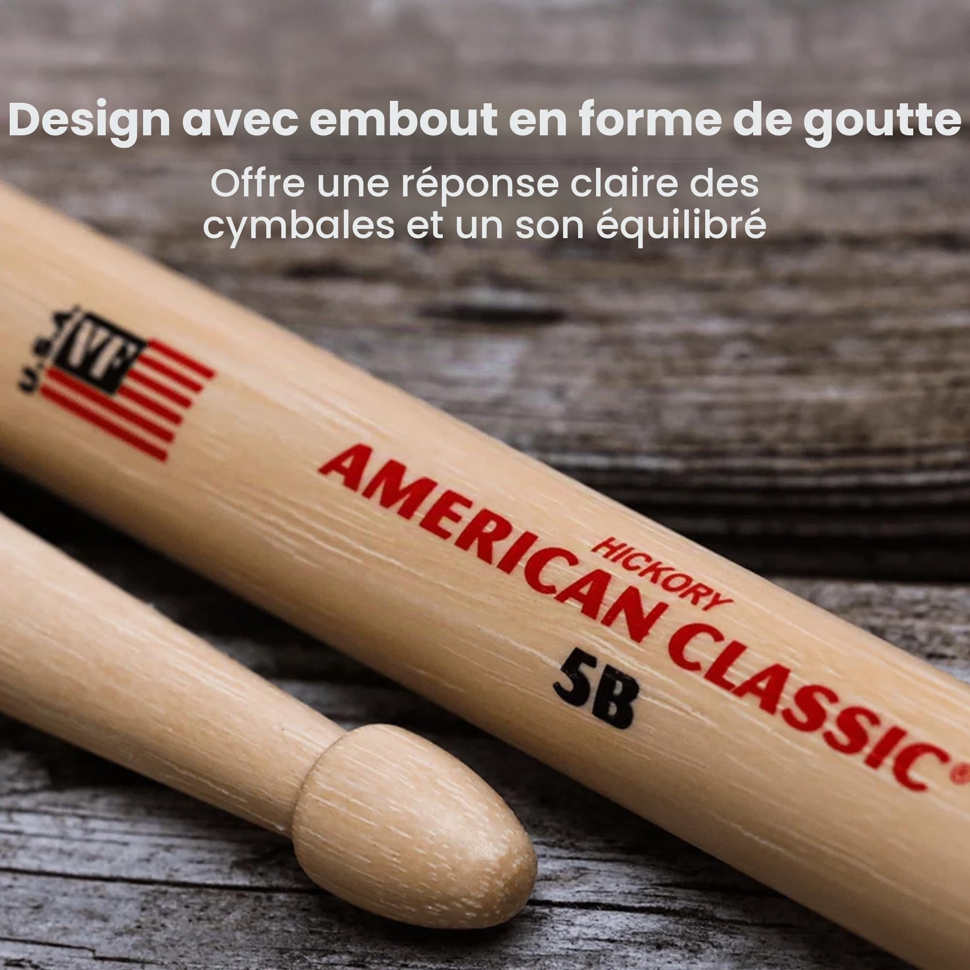 Vic Firth American Série Classique Baguettes de batterie - 5B - American Hickory - Pointe en bois - 4 Paires P5B.3-5B.1