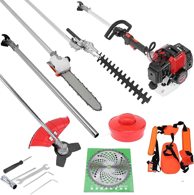 5 in 1 52cc Gas Hedge Trimmer Chainsaw Brush Cutter Pole Saw Garden