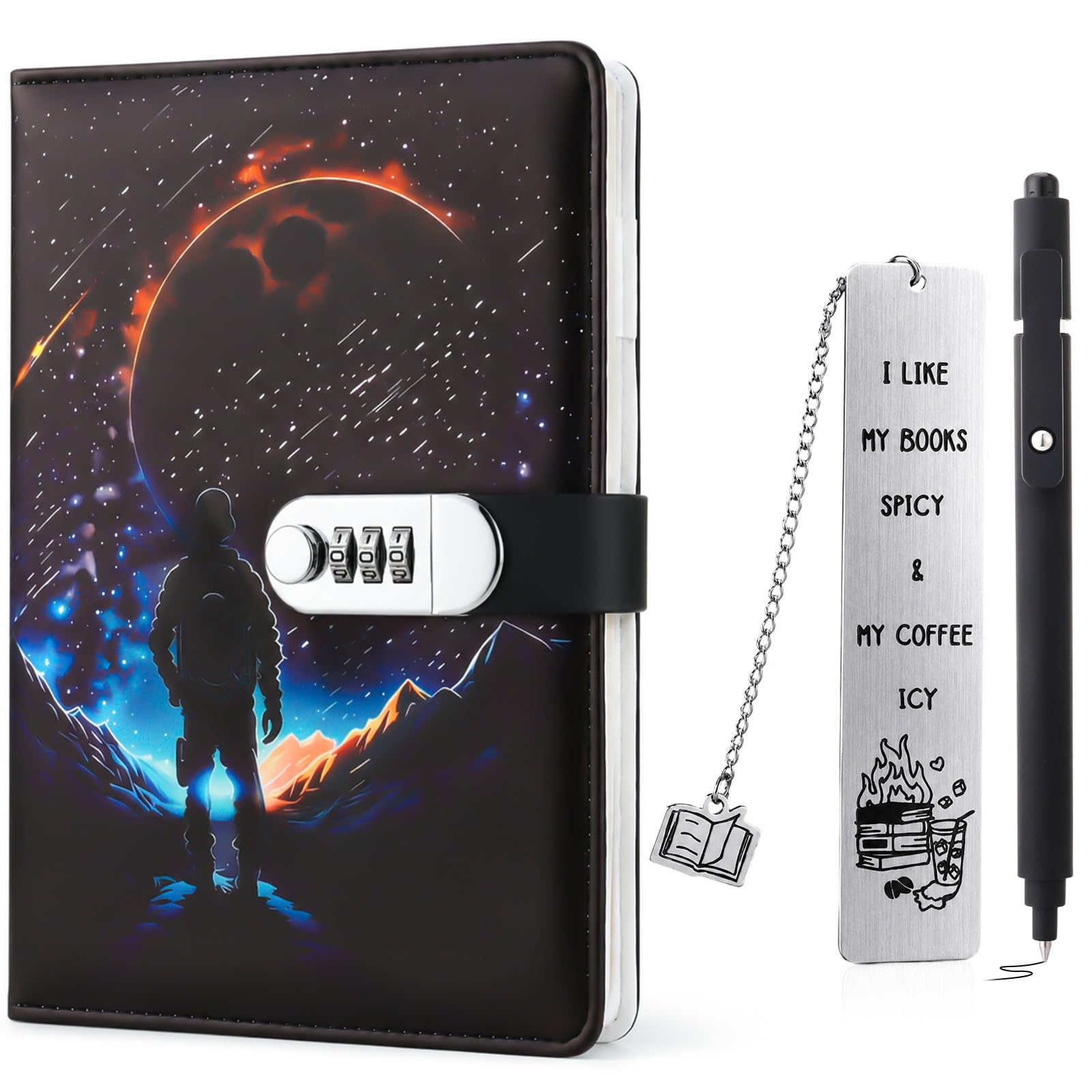 Candcamp Starry Sky Theme Lockable Diary with Pens Bookmark Set for Boys