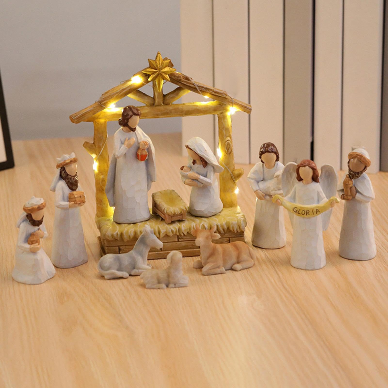 Crèche De Noël Complète - Statuette de Crèche en Résine pour Noël | Décoration Maison pour Bureau Cheminée Chambre Appartement,Décoration Étable De Maison École Anniversaire Action De Grâces