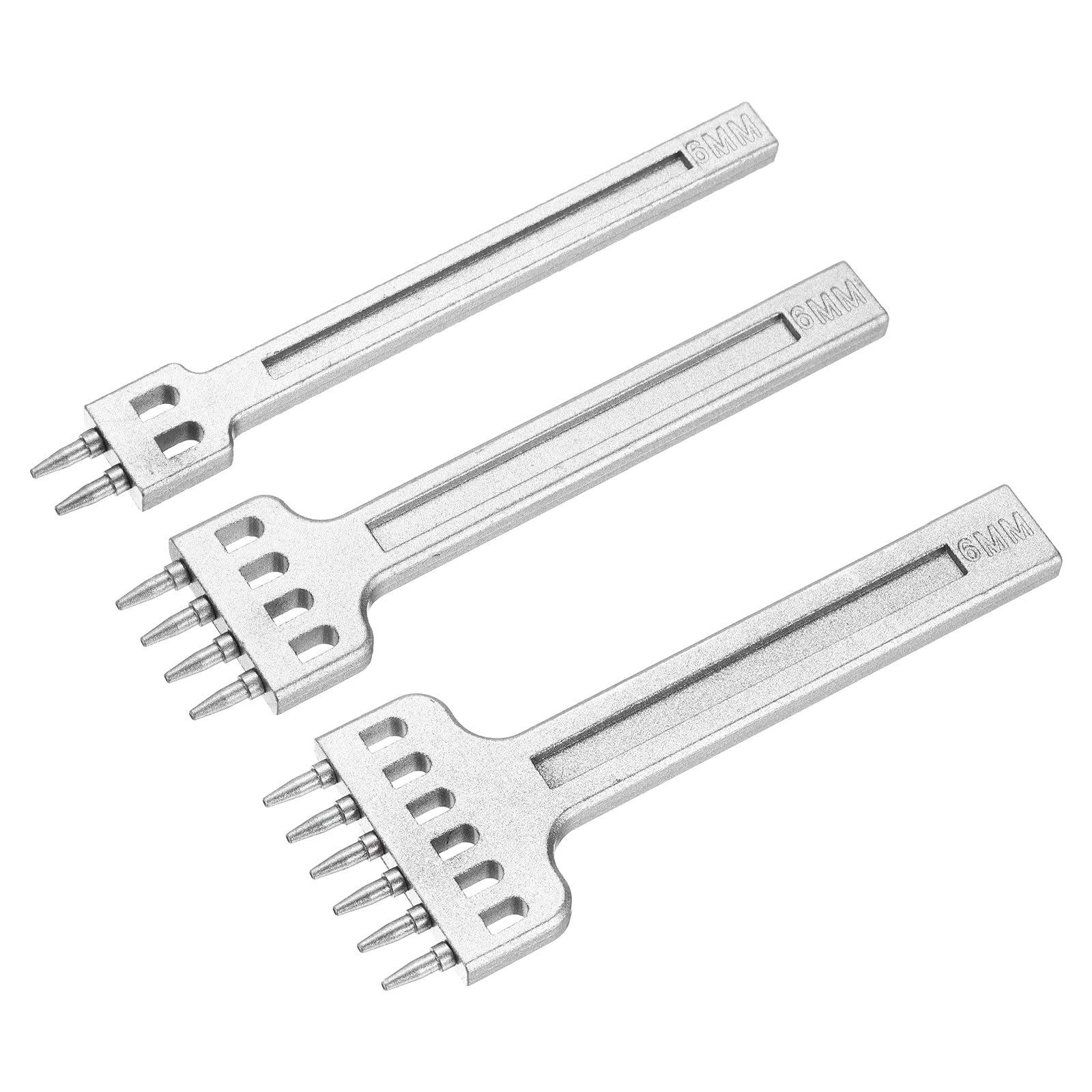 HARFINGTON 3pcs Leather Stitching Punch 6mm 2/4/6 Prong Alloy Steel Leather Punch Hole Tool Chisel for DIY Craft Handbag Wallets Card Belt Holders Key Holders Belts, White-image-23