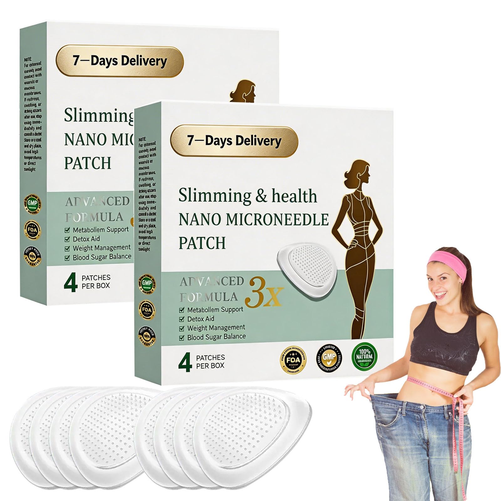 Patch Nano Microneedle Minceur, Patchs Minceurs, Dispositifs Minceur pour le Corps, Ingrédients Naturels, Invisible, Idéal pour Homme et Femme,2 boîtes