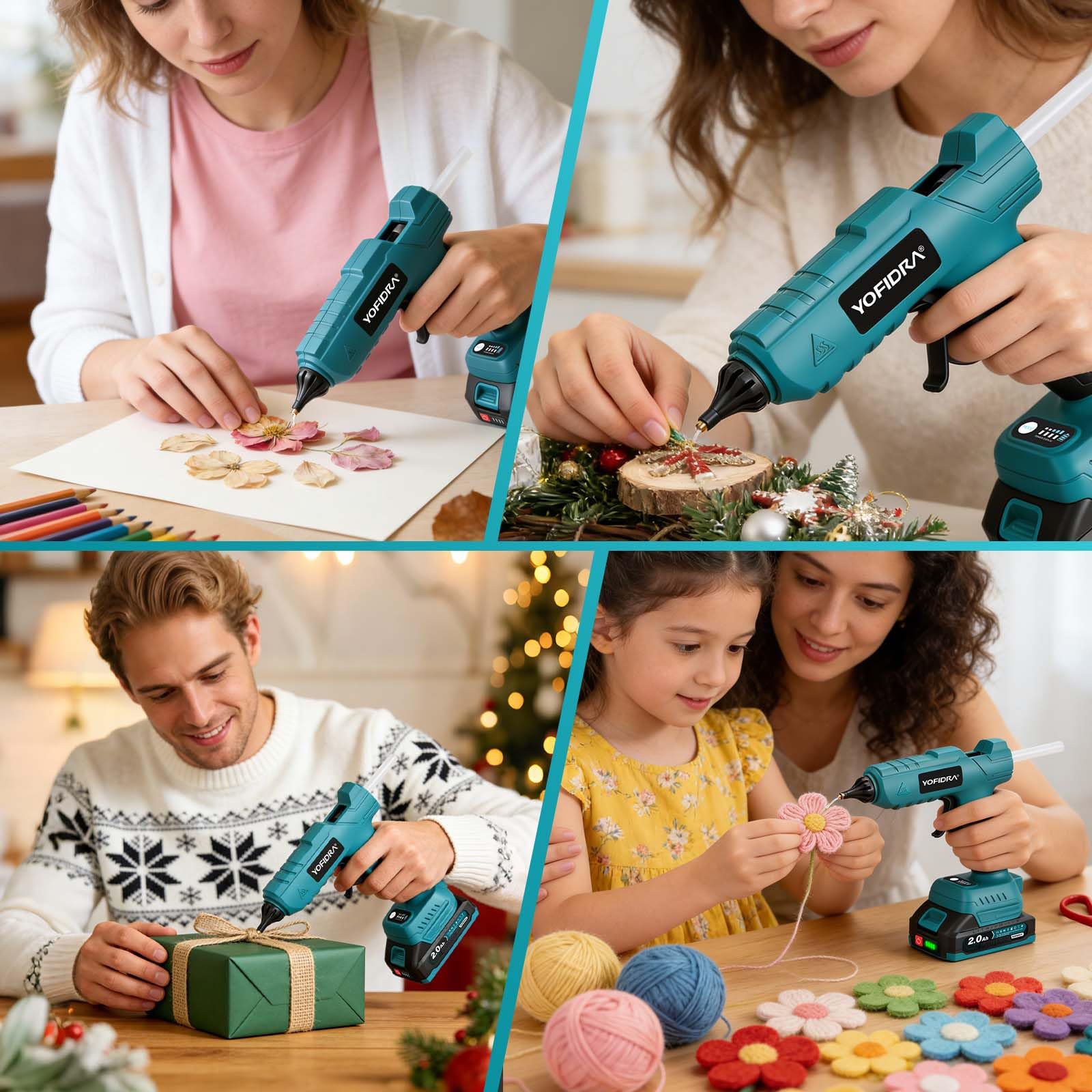 Yofidra Pistolet à Colle Chaude sans Fil 100W - Pistolet à Colle Chaude avec 10 Bâtons de Colle (11mm), 2 Batteries 2,0Ah et Chargeur, Chauffage Rapide, Idéal pour le DIY, Réparations et Bricolage