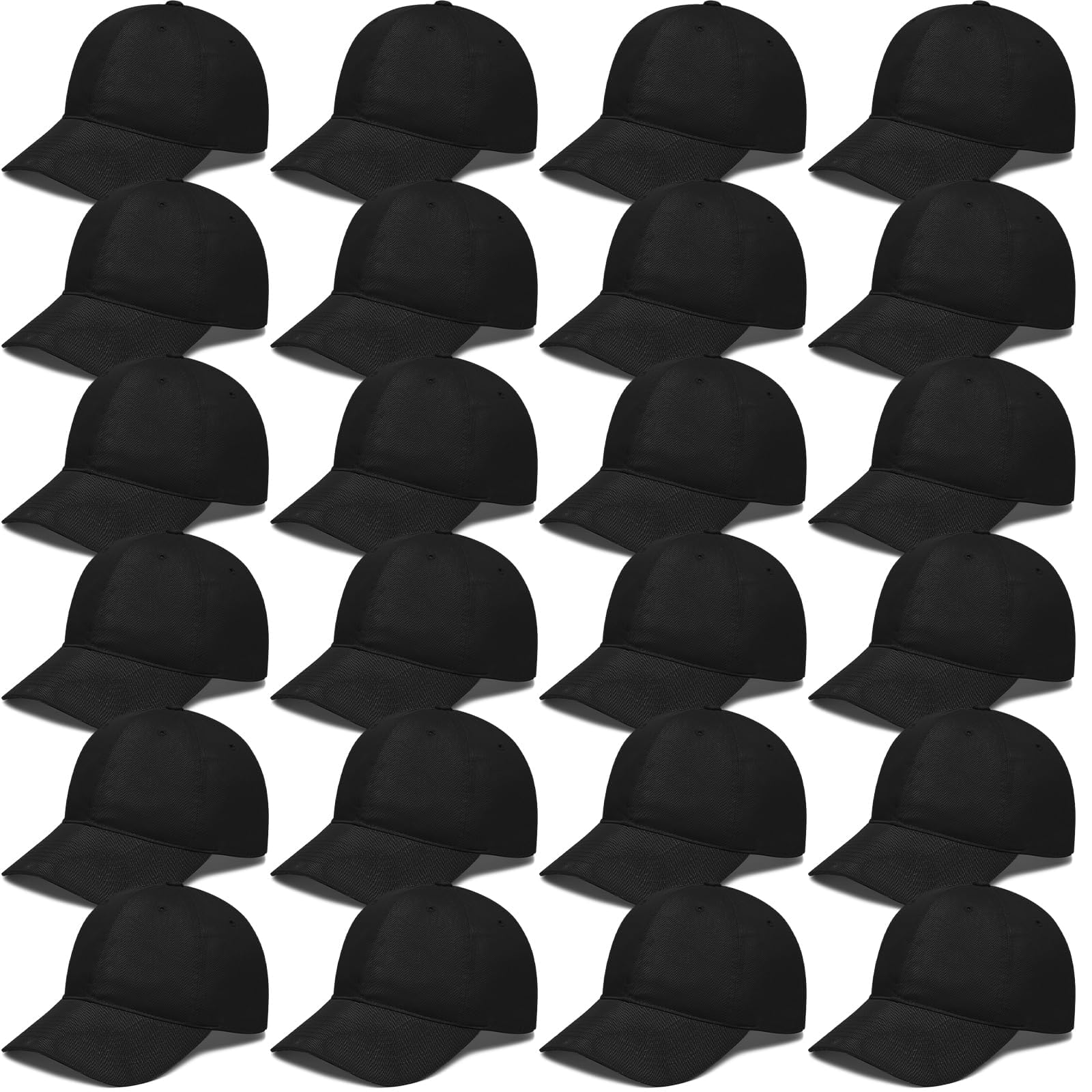 LYCN 24 Stück Unisex Baseball Caps Bulk Blanko Basecaps Verstellbar Schwarze Baseballkappen mit Rückriemen für Herren Damen Trucker Caps