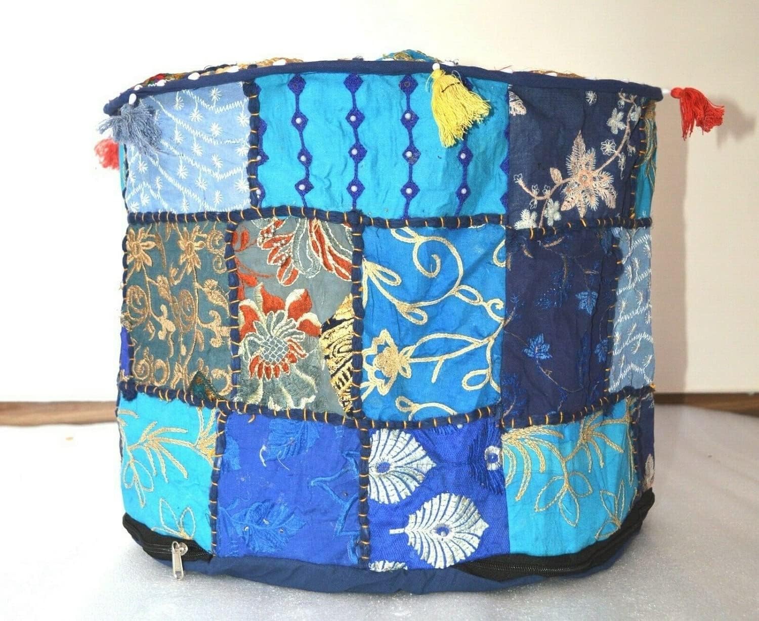 New Pouf Ottoman Ethnic Pillow Indian Saree Pouffe Round Poof Foot Stool Cover (22 x 22 x 14 Inch)