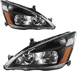 KAX Headlights Assembly Replacement for Accord 2003/2004 / 2005/2006 / 2007 OE Headlamp Black Housing Clear Lens Amber Reflctor Driver and Passenger Side