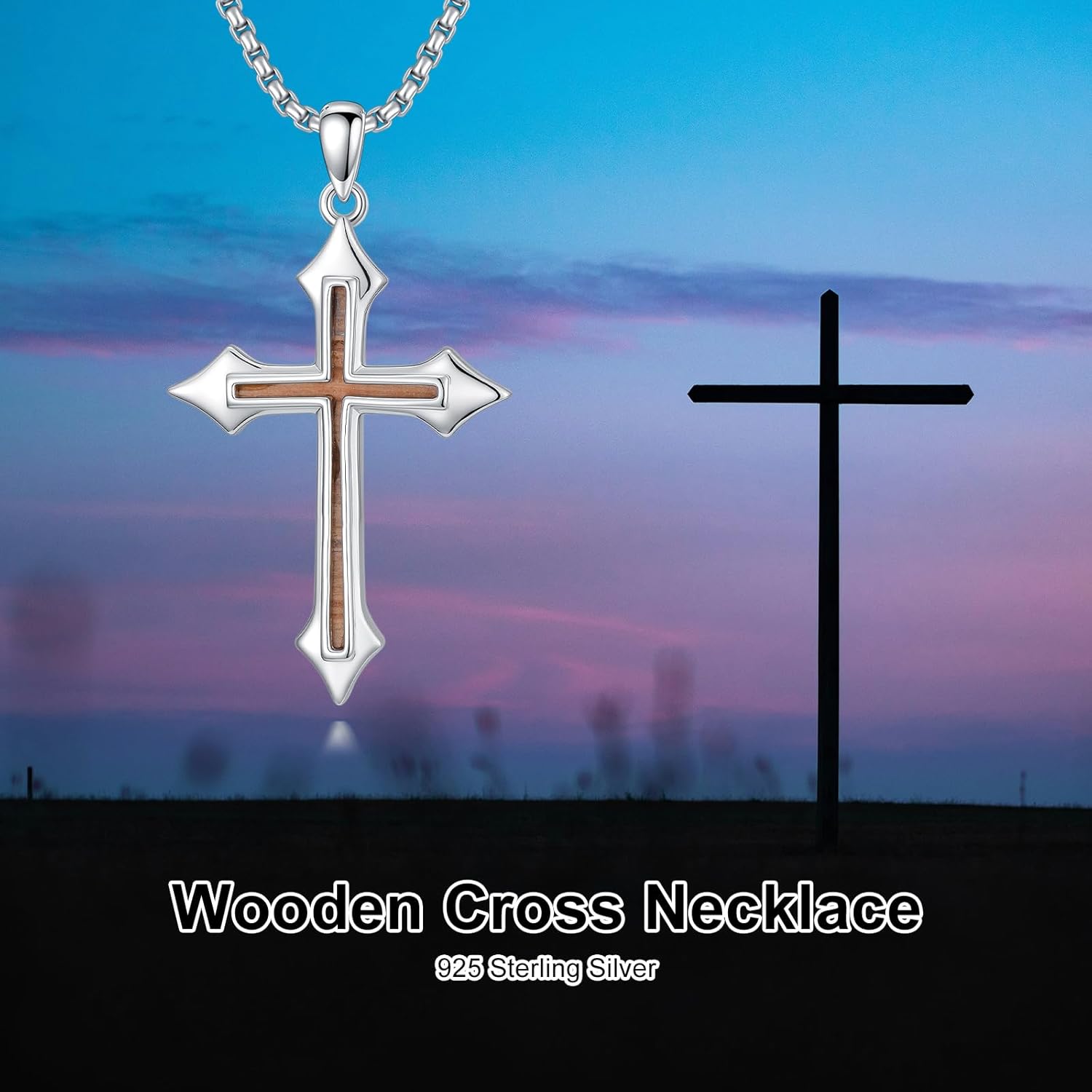 S925 Sterling Silver Wooden Cross Necklace for Men and Women Religious Cross Pendant Birthday Christmas Christening Jewelry - Image 7