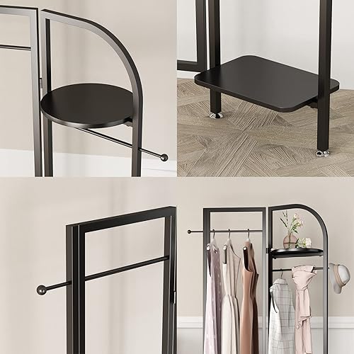 Miniatura 10 de Percheros de esquina dorados independientes, percheros de metal dorado con ganchos, perchero moderno resistente con estantes de almacenamiento de 3