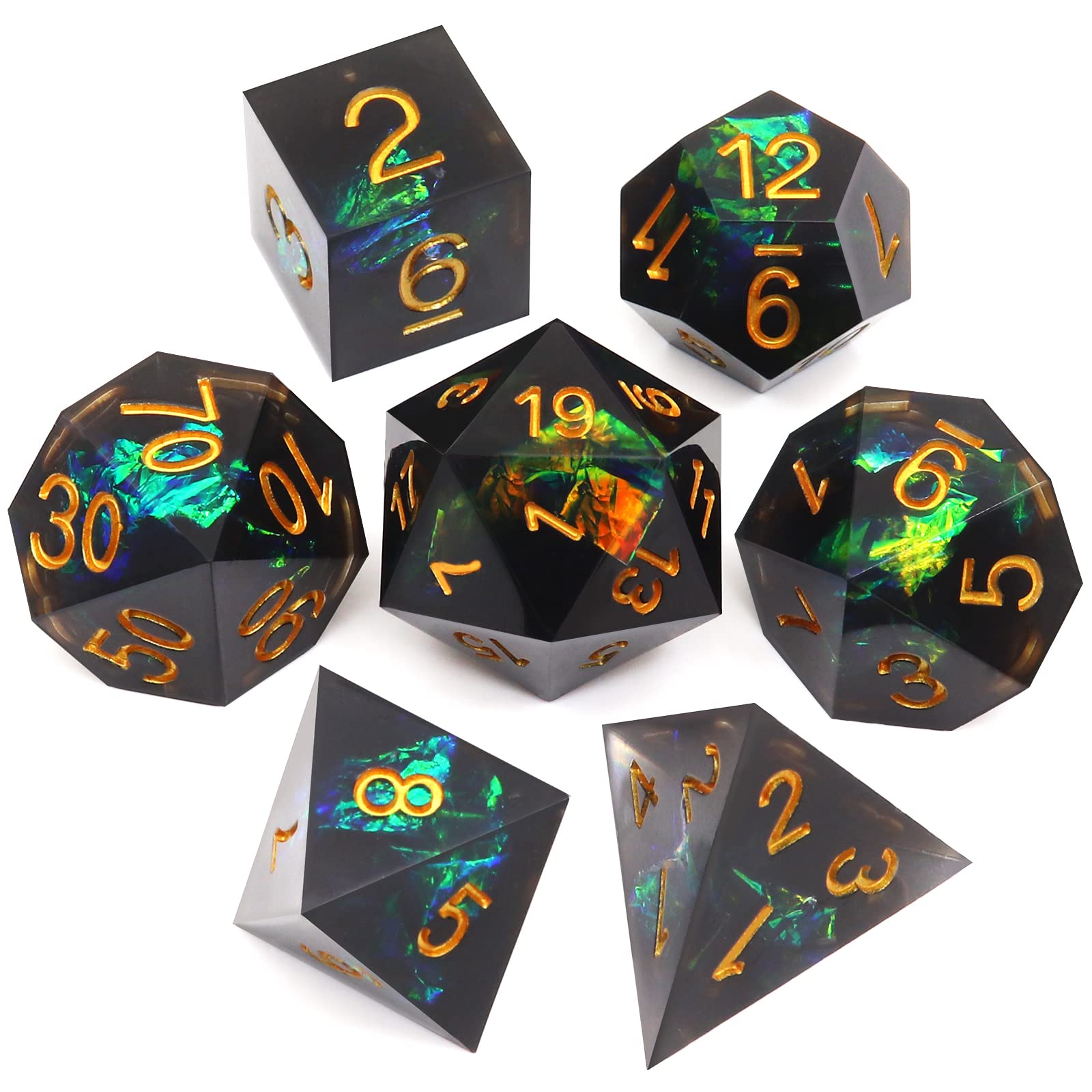 HaxtecDND Dice Set Black Sharp Edge Resin Dice with Dice Case Iridecent D&D Dice for RPG Dungeons and Dragons DND Gift-Black Galaxy