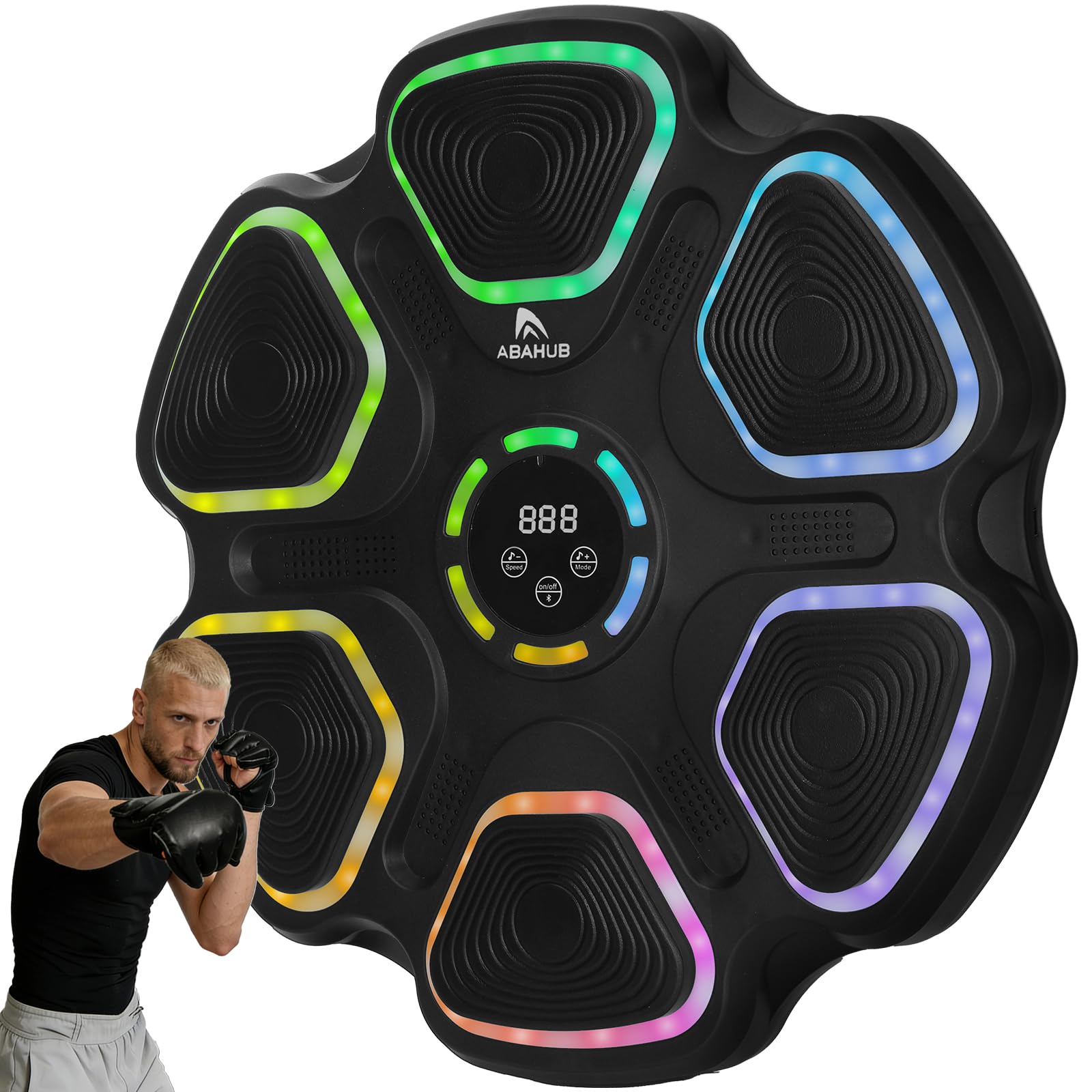 Abahub Music Boxing Machine for Adults & Kids - 11 Modes & Bluetooth Boxing Punch Machine, Home Fitness Equipment with Gloves, Wall Mounted Interactive Boxing Target, Nice Gift Choice, Color Light