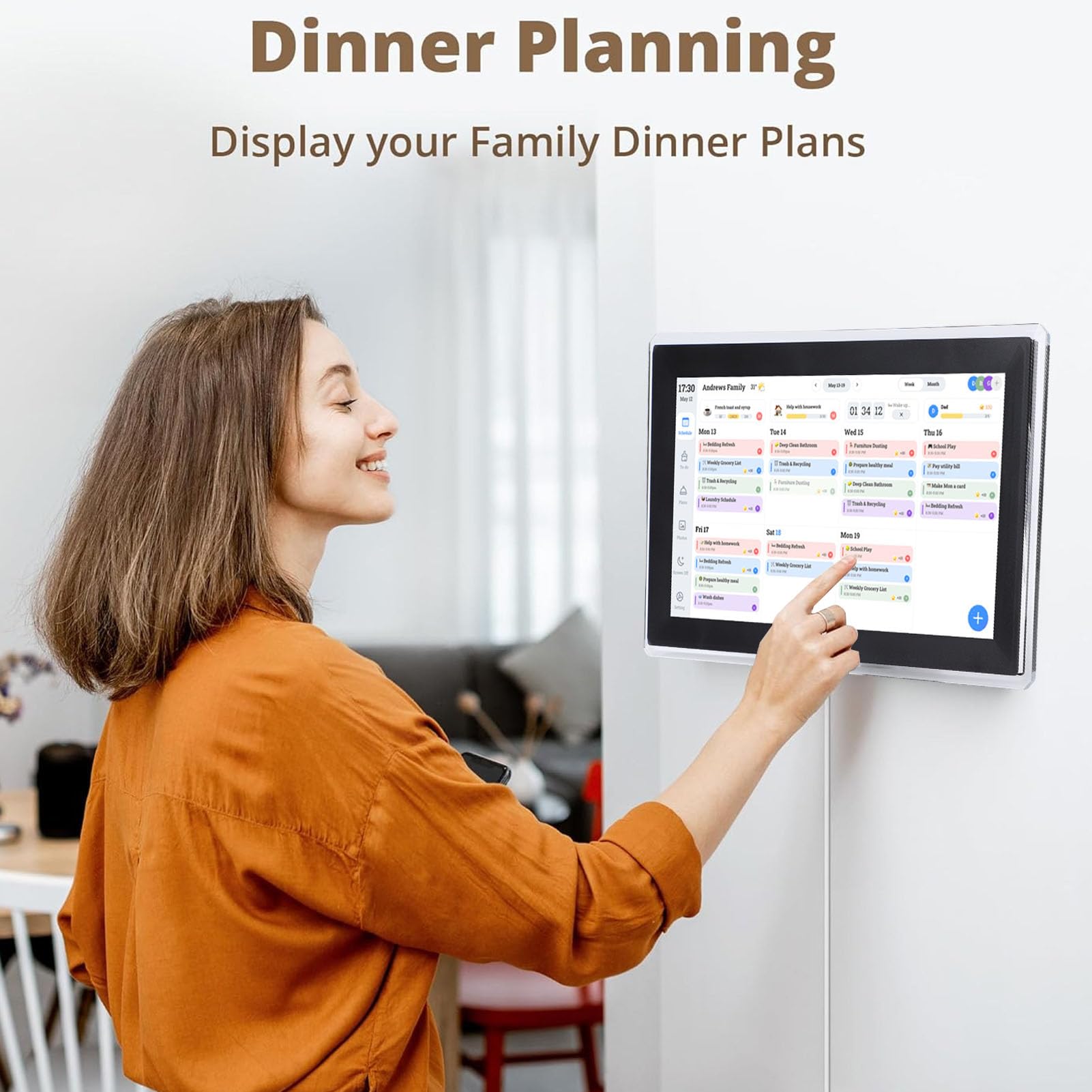 SENECESLI 15,6 Zoll WiFi Digitalkalender Aufgabendiagramm, Interaktives HD Touchscreen Display, Intelligenter Familienplaner, Digitaler Bilderrahmen (BLACK)
