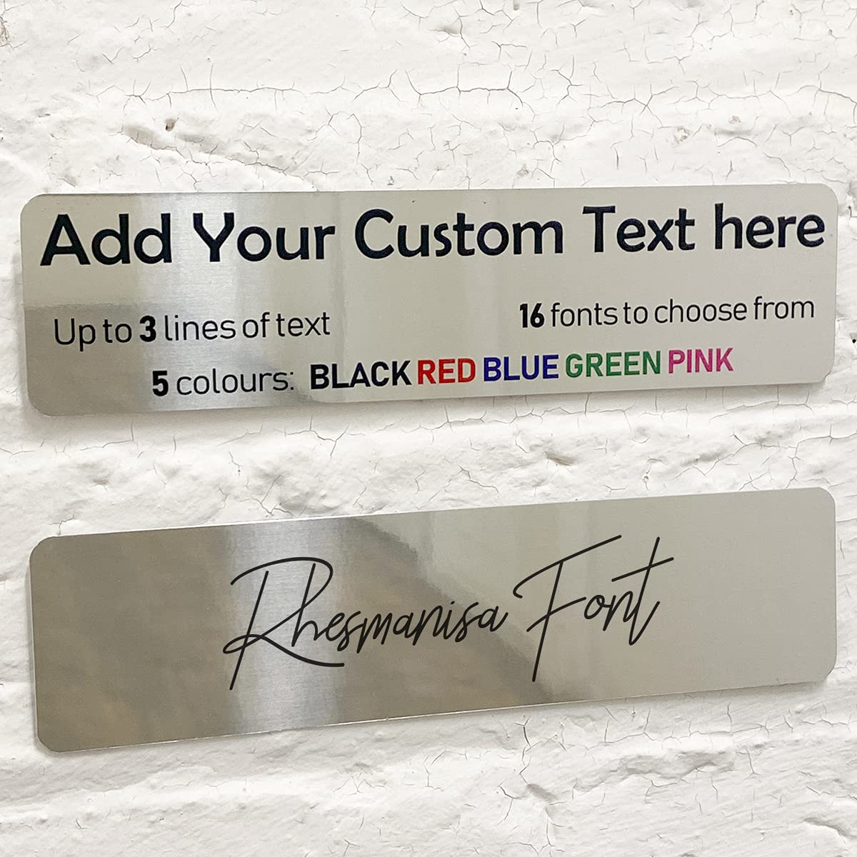 ShopQuality4U Personalised Mirror Aluminium Metal Plaque Bespoke Sign Childs Bedroom Door Add Own Text - in Rhesmanisa Font (20 x 5 cm, 7.8 x 2 inches)