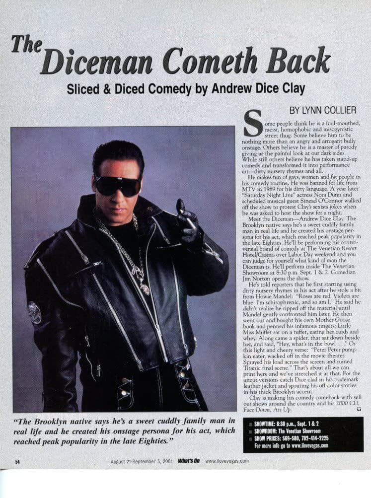 Andrew Dice Clay 1 page original clipping magazine photo #N1127