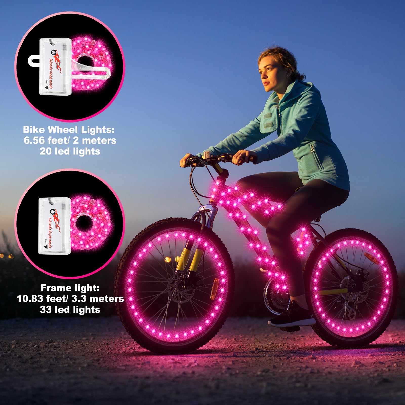 Woanger 3 Pz Luci a LED per Bicicletta per Equitazione Notturna Telaio Bicicletta e Luci Ruote Alimentate a Batteria Accessori Regali per Adulti Equitazione di Notte