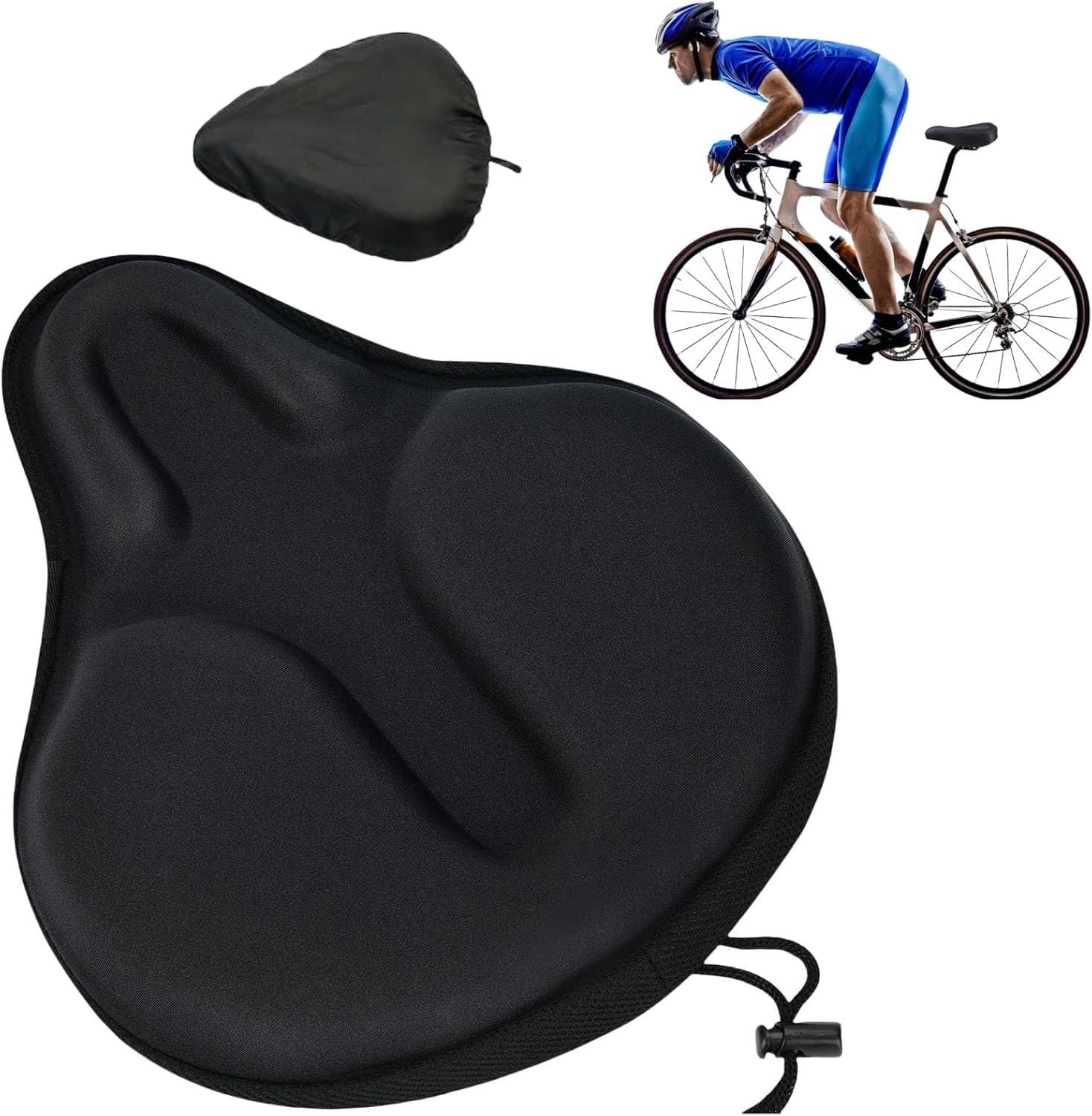 YHOME Bike Seat Cushion with Waterproof Cover, Large Wide Gel Padded Bicycle Saddle Cushion 11 x 10 inch Bicycle Seat Cover and Exercise Bike, Compatible with Peloton, Cruiser, Stationary Bike Seats