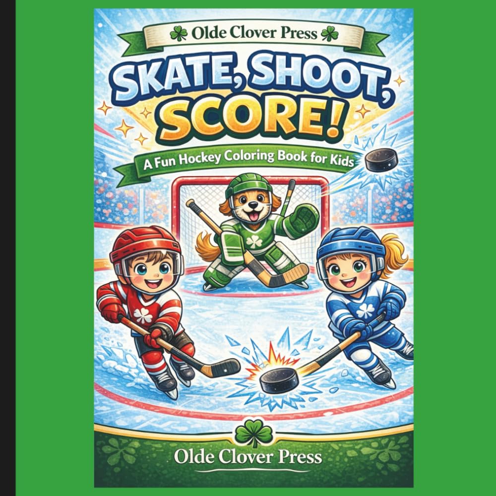 SKATE, SHOOT, SCORE!: A Fun Hockey Colouring Book for Kids Ages 4-8 I Cute players, Animals & Hockey Scenes for Boys and Girls