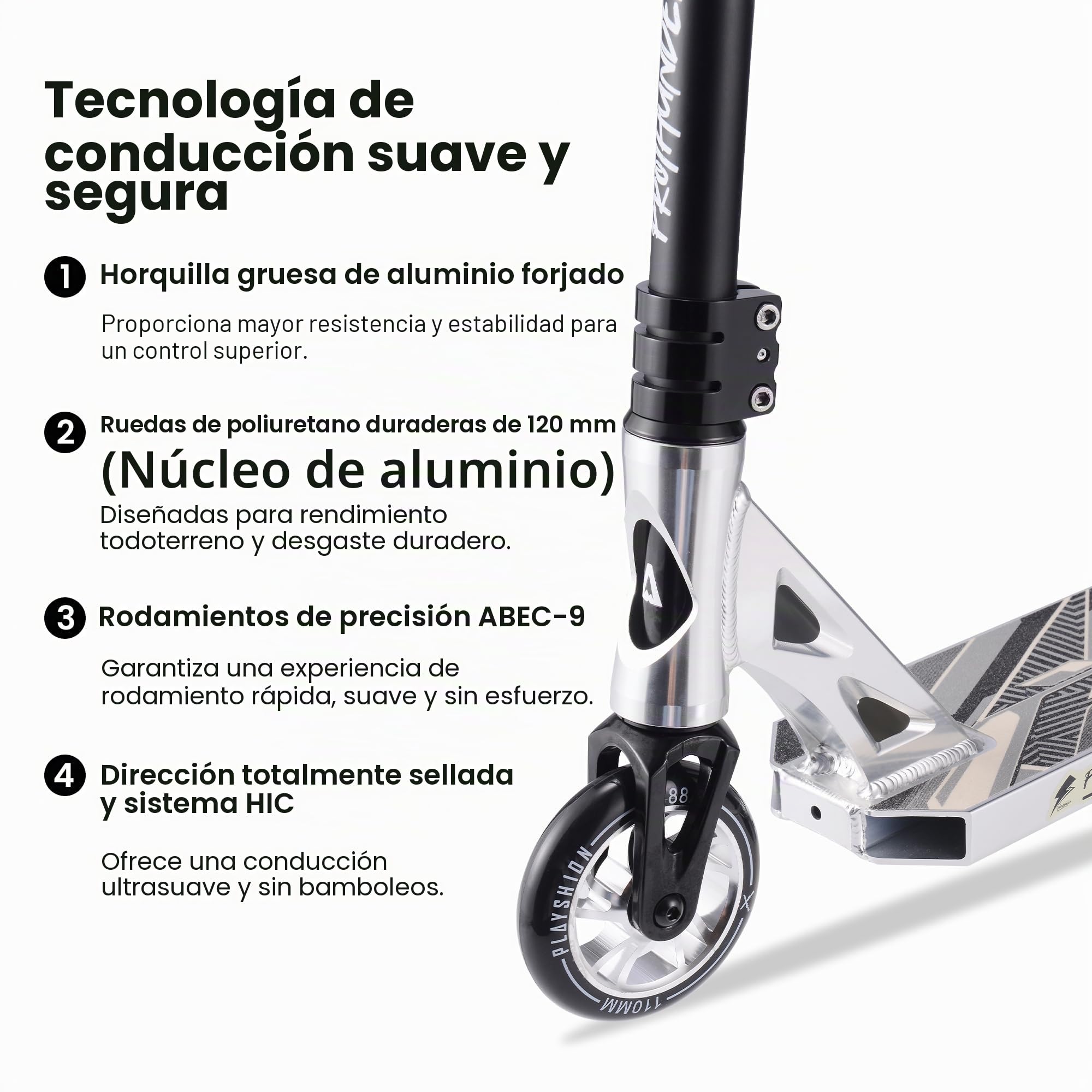 PLAYSHION Pro Stunt Scooter Freestyle Kickscooter für Erwachsene und Kinder mit 110 mm Aluminio Kern Rollen 31 Zoll / 36 Zoll Höhe