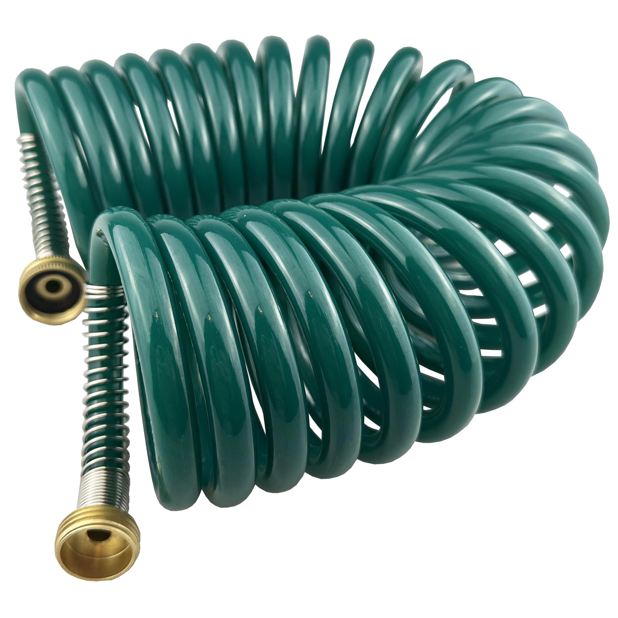 Darnassus Garden Hose, Green PU Curly Water Hose with Brass Connectors,Watering Hose Coil,Retractable,Corrosion Resistant Garden Coil Hose (Dark Green, 20 FT)