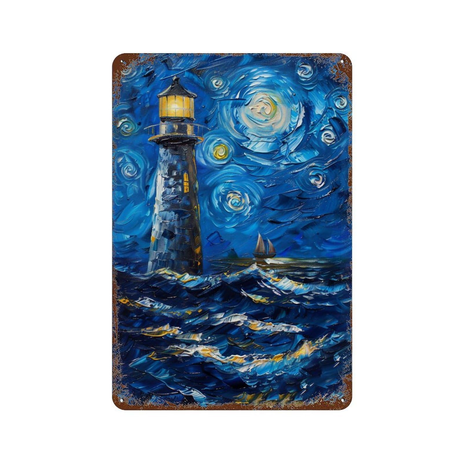 FHUYEURHRY Starry Night Style Lighthouse Ocean 04 Wall Decor Retro Iron Vintage Art Metal Tin Sign Poster Modern Home Cofffee Club Art Bar Shop Decorations Style-20 30x20cm