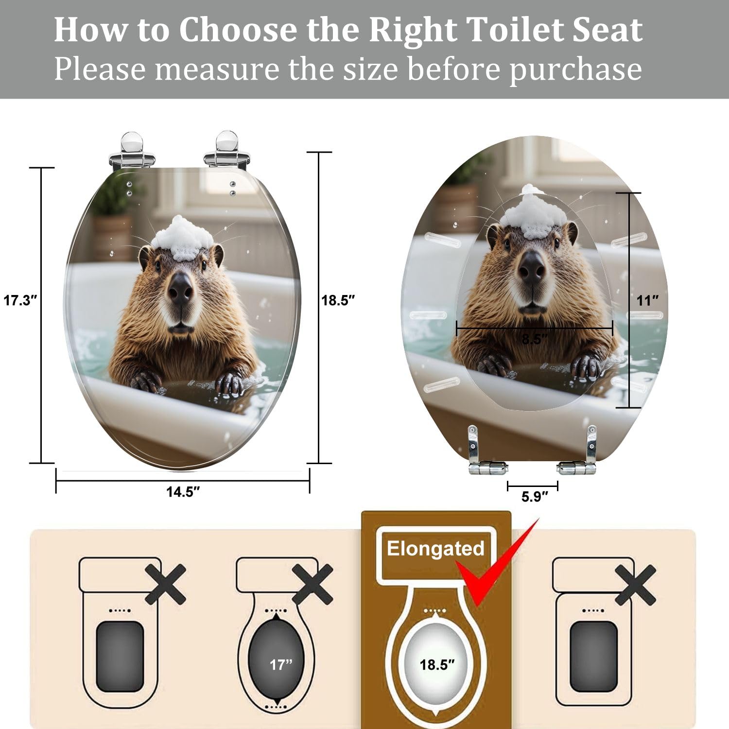 Sedile WC allungato in resina a forma di castoro, per uso bagno.