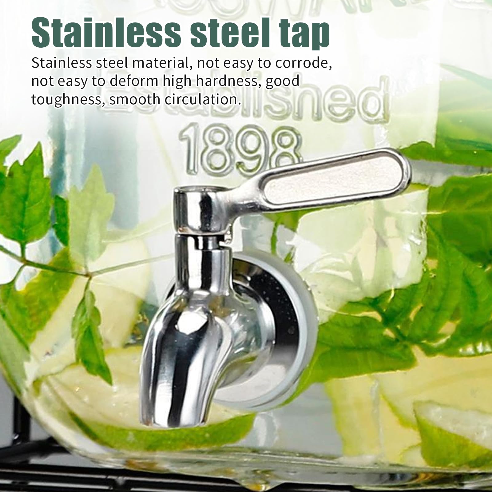 4L Getränkespender aus Glas mit Zapfhahn, Deckel und Metallständer, Wasserspender für Limonade, Saft, Eistee, Cocktails und kalte Getränke, für Party, Buffet und Küche