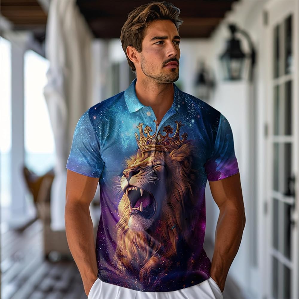Amazon.com: Galaxy Lion Golf Polo Shirts for Men Women