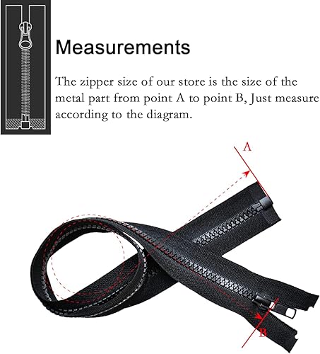 Miniatura 4 de 2 cremalleras separadoras #5 de 33 pulgadas para chaquetas de costura, chaqueta con cremallera, cremalleras de plástico moldeado negro, herramientas