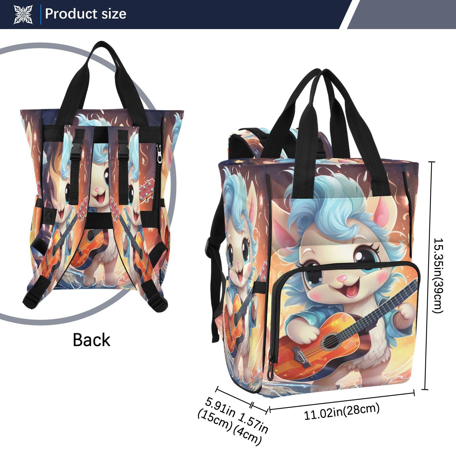 Musicale Giocoso Unicorno Blu Borsa per Pannolini Zaino Grande Capacità Borsa Mamma per Viaggia All'aperto