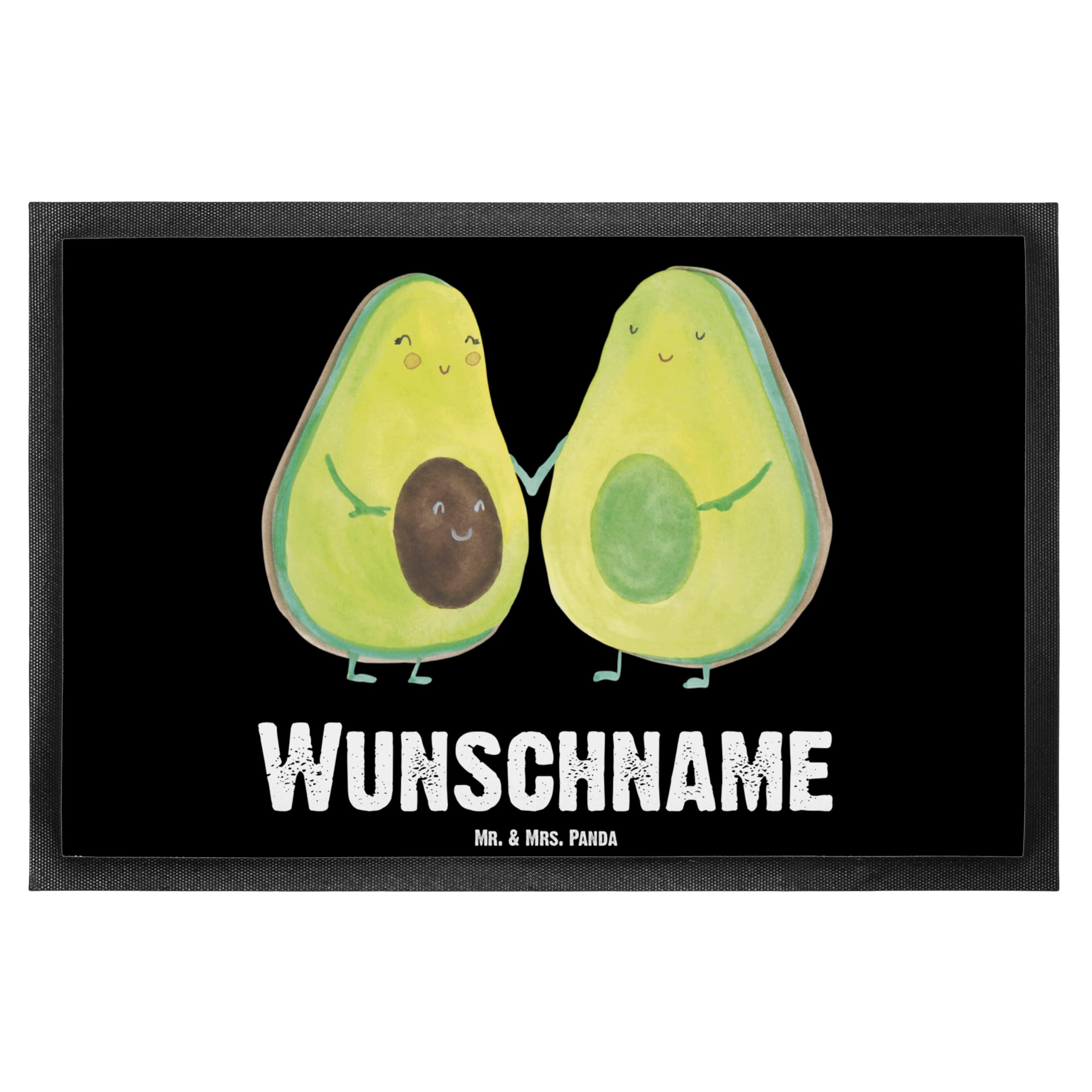 Mr. & Mrs. Panda Fußmatte mit Name Avocado Pärchen 40 x 60 cm - Personalisierte Geschenke, Fussmatte personalisiert, Liebe, Schwangerschaft, Kinder, Namen, Individuelle, personalisierbar, Avocados
