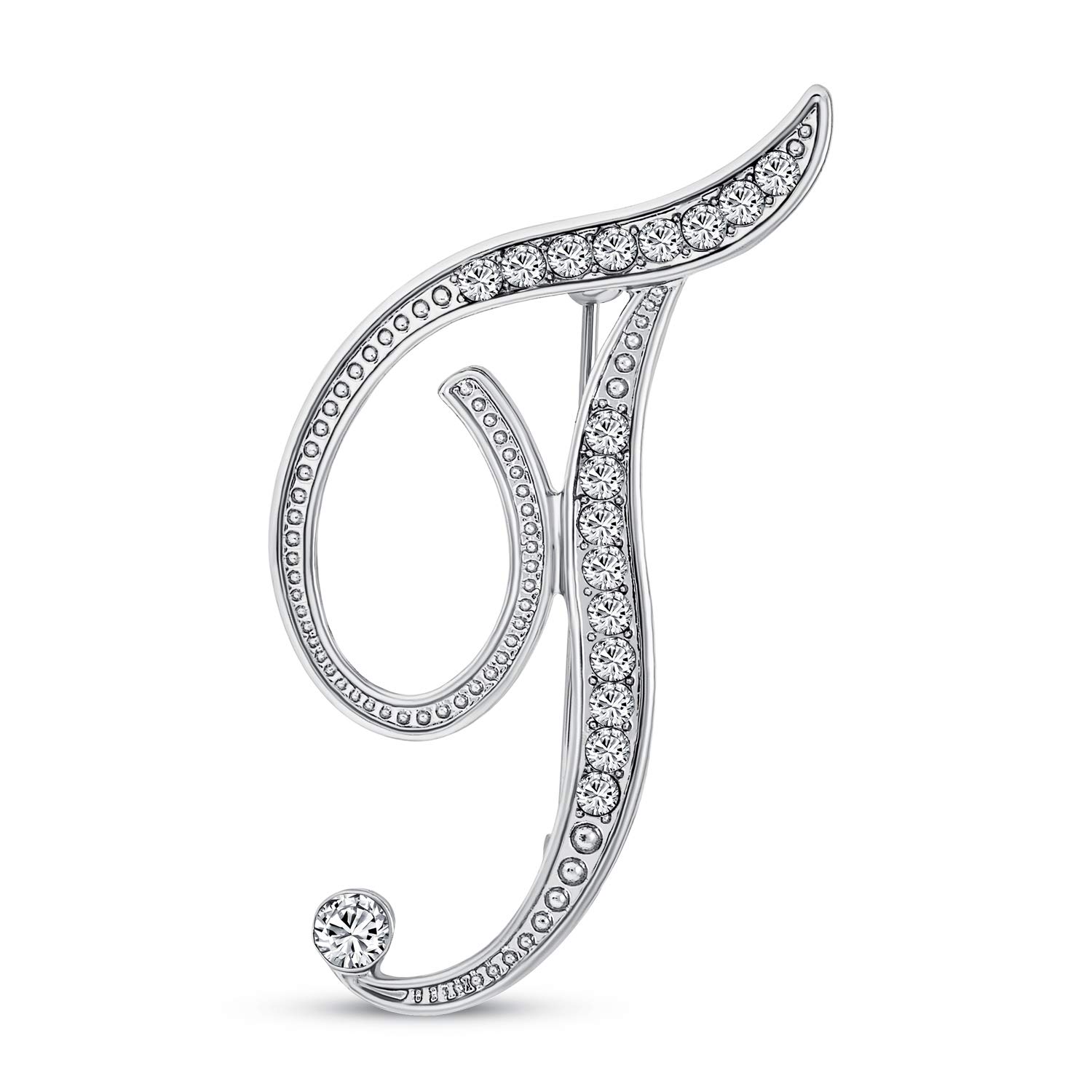 Bling JewelryLarge Statement ABC Pave Crystal Cursive Script Monogram Letters Alphabet Initial T Scarf Lapel Pin Brooch For Women Silver Plated