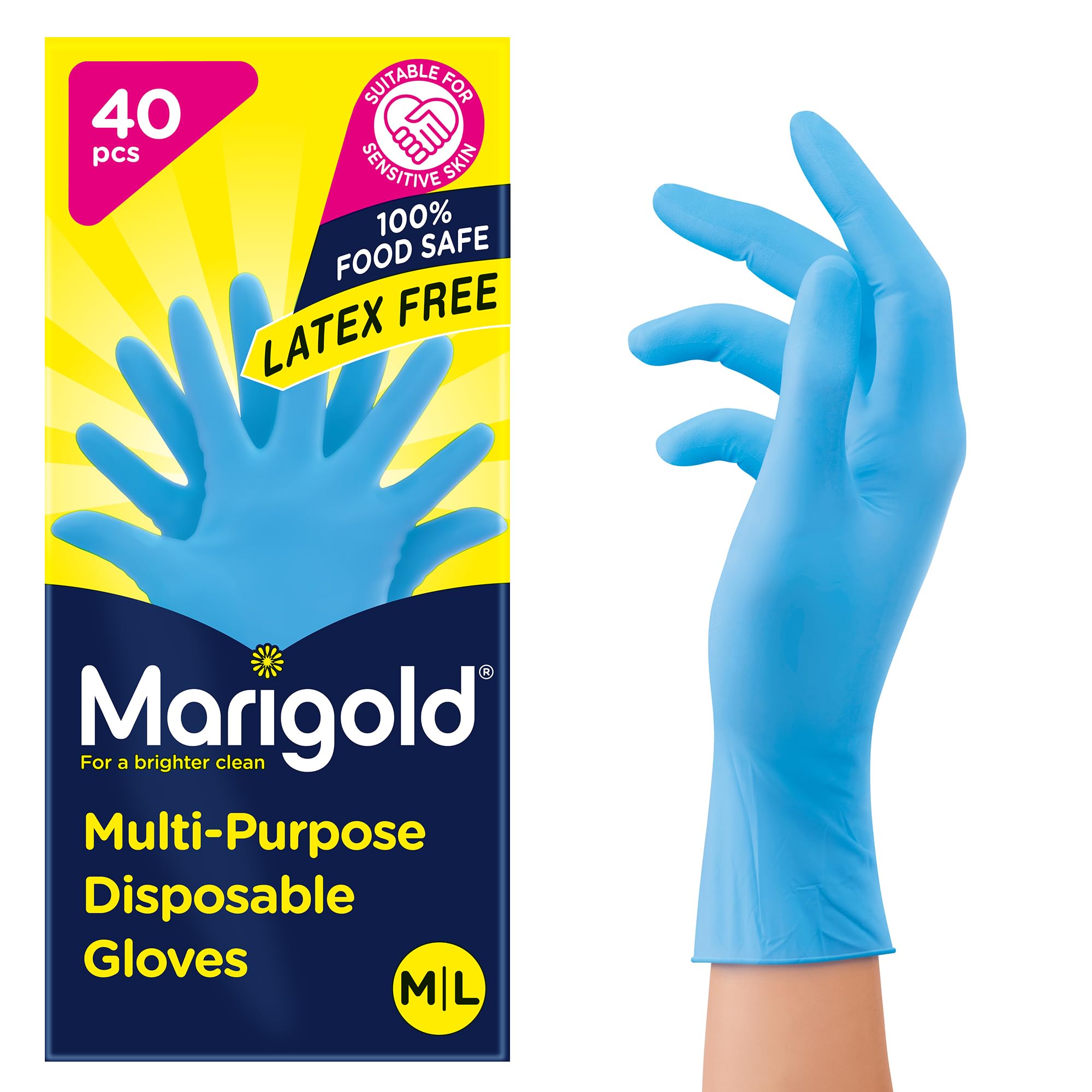Marigold Disposable Gloves: Powder Free, Latex Free, Food Safe, Multi-Purpose Disposable Gloves - Perfect for Safe, Hygienic and Versatile Use - Box of 40